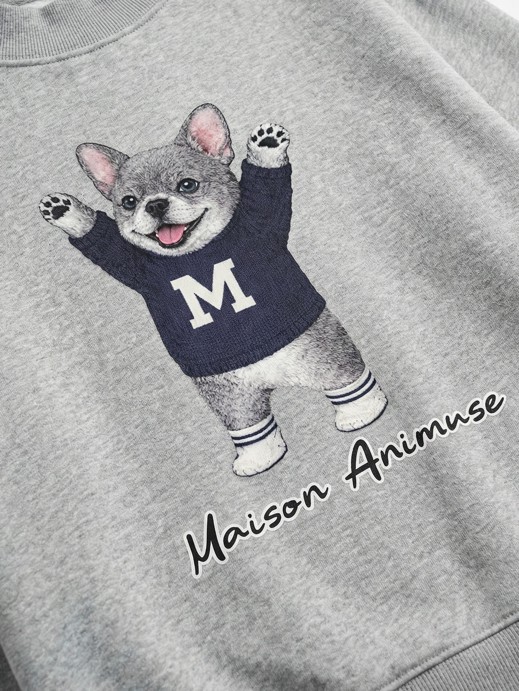 Fleece Mid-Neck Sweatshirt - Blue French Bulldog