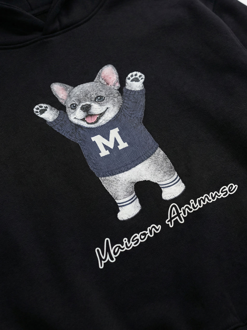 Unisex Fleeced Boxy Fit Hoodie - Blue French Bulldog