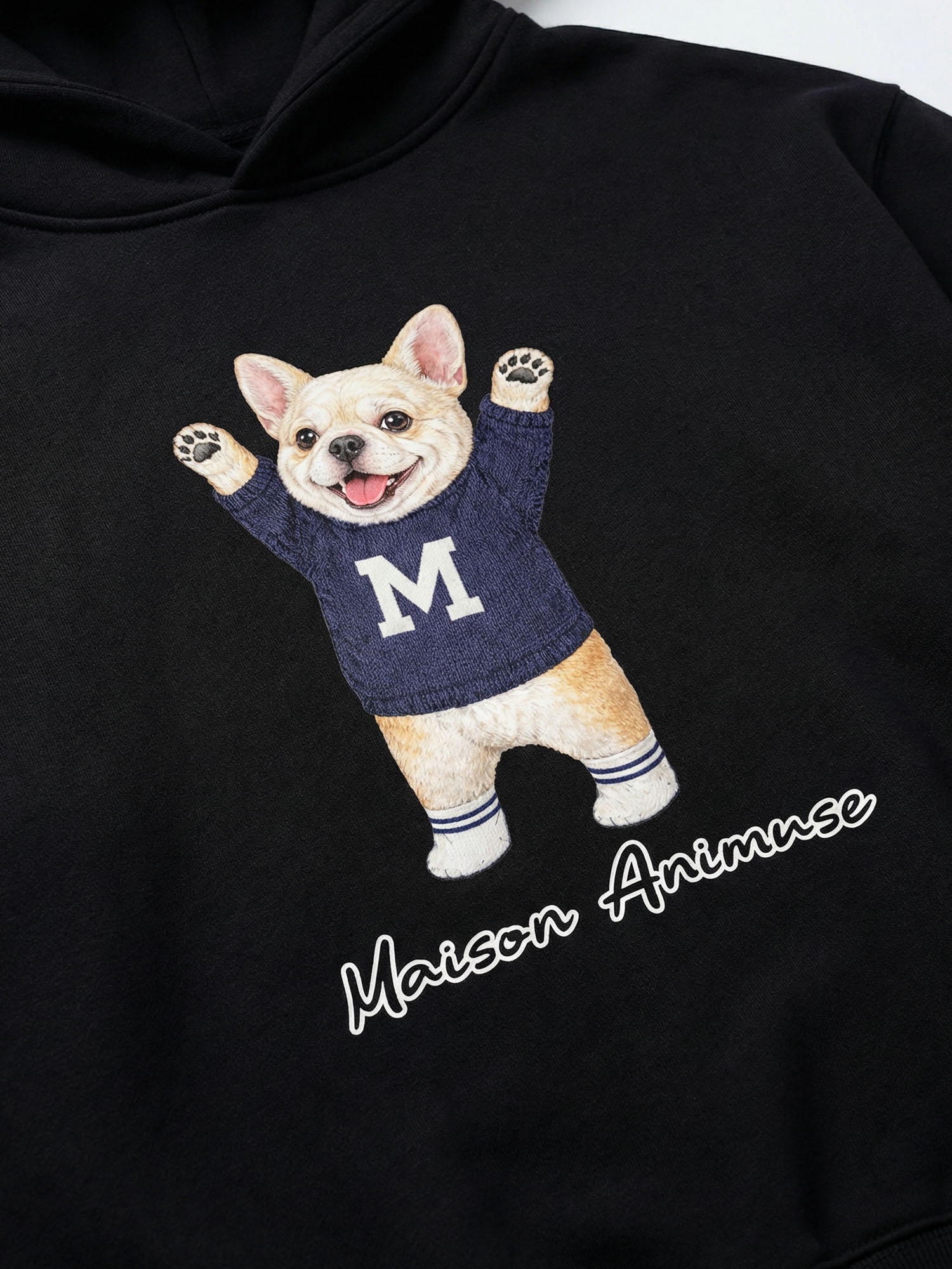 Unisex Fleeced Boxy Fit Hoodie - Cream French Bulldog