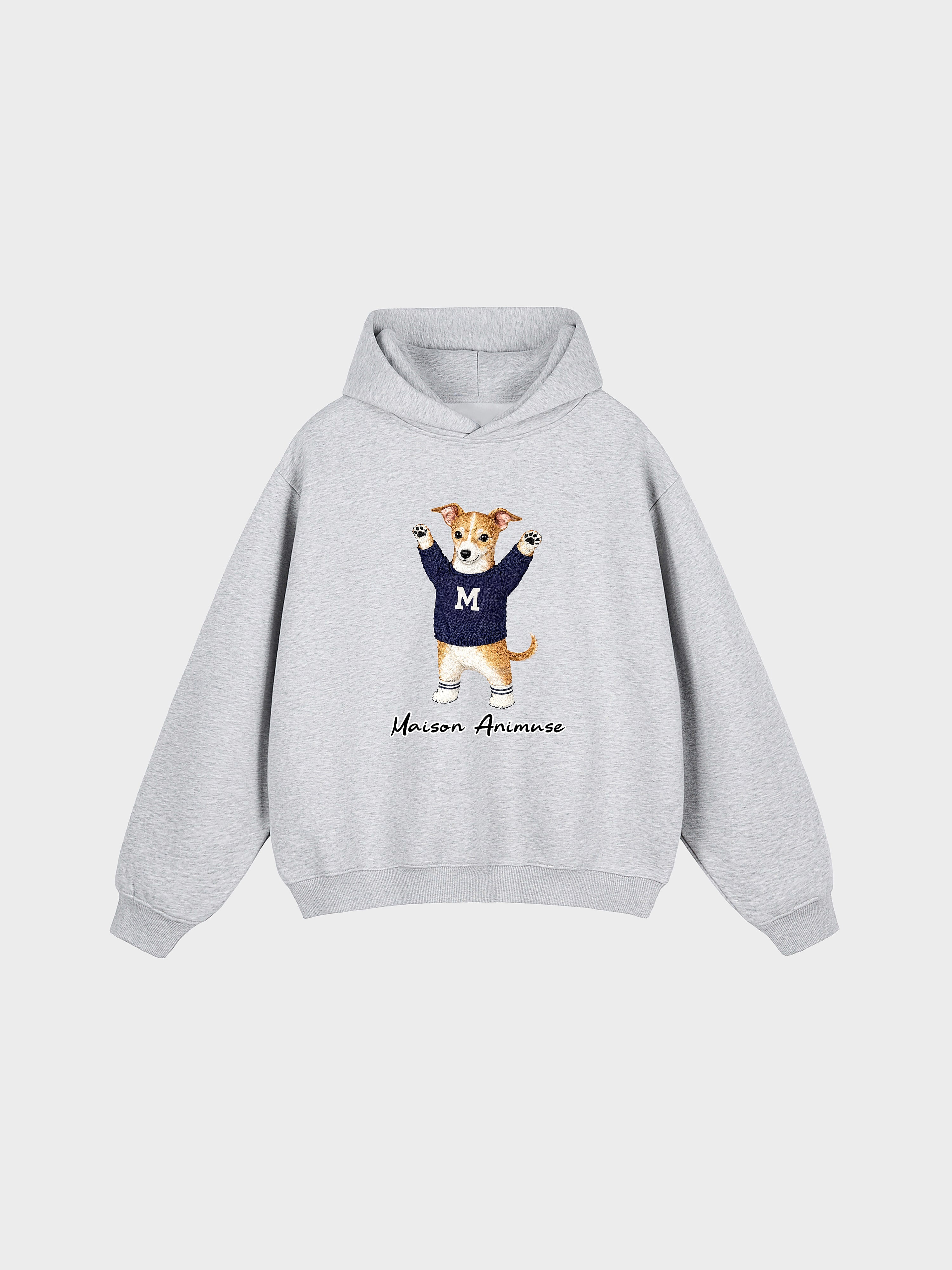 Unisex Fleeced Boxy Fit Hoodie - Italian Greyhound - Sable and White