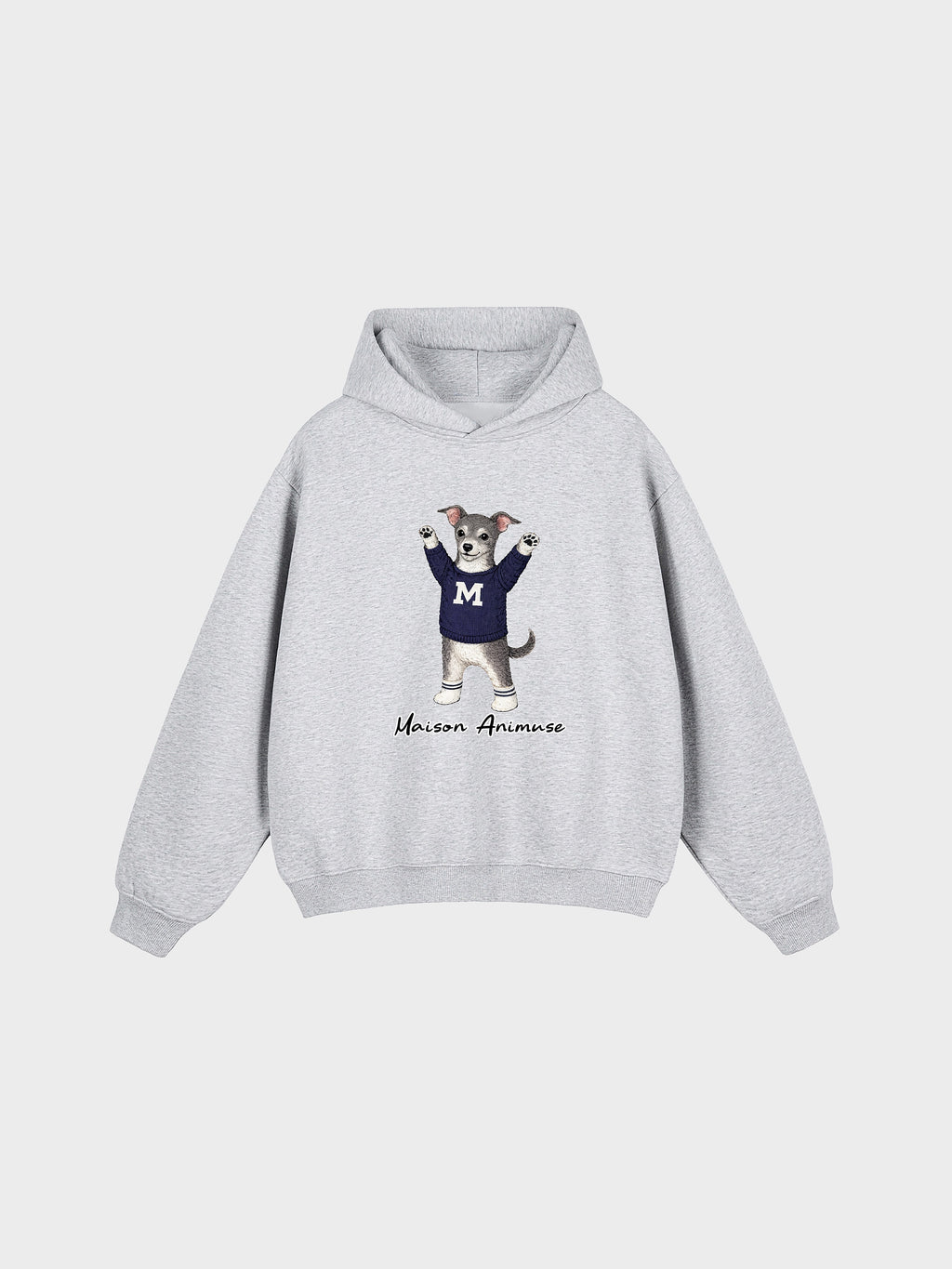 Unisex Fleeced Boxy Fit Hoodie - Italian Greyhound - Blue and White