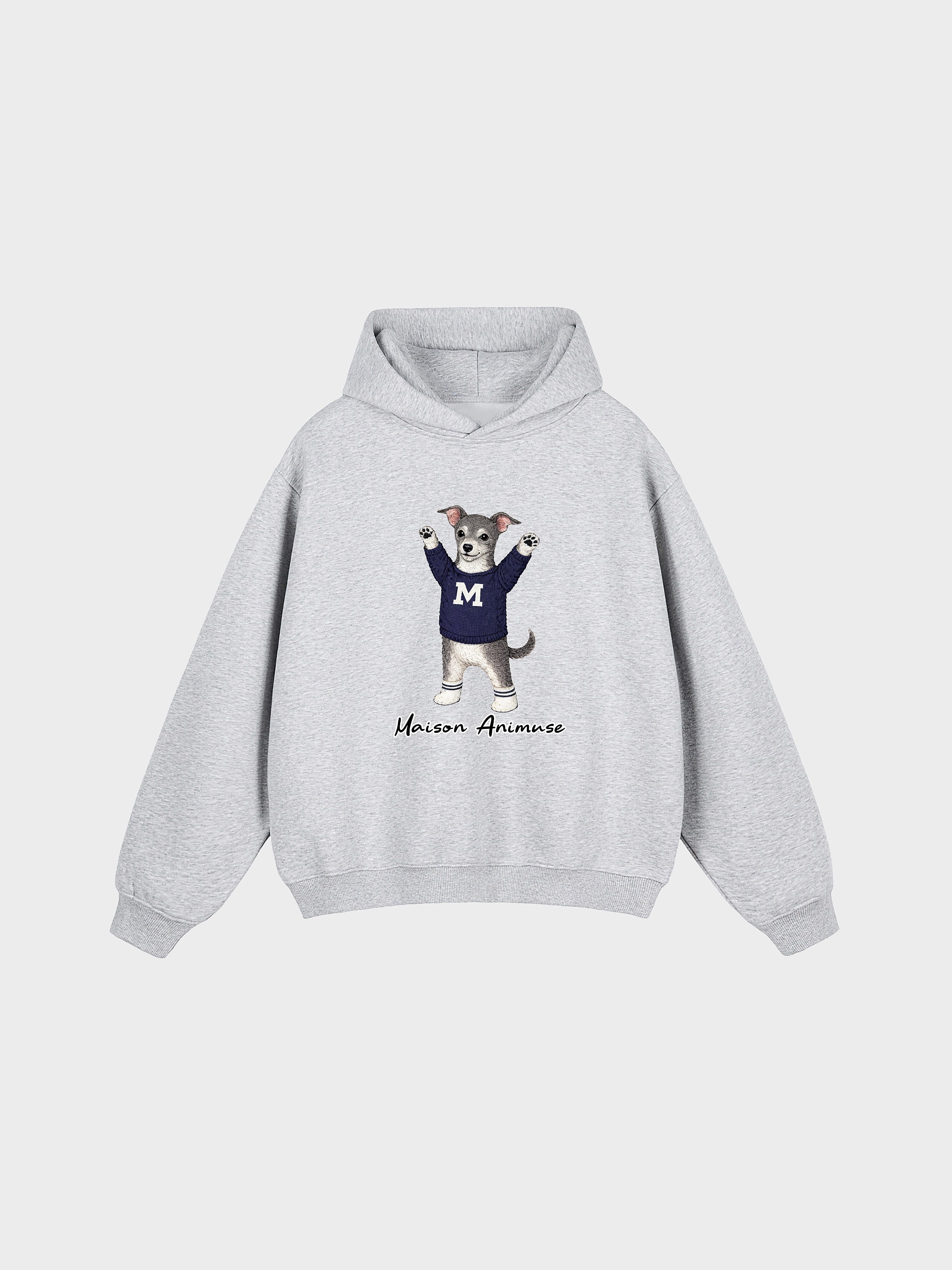 Unisex Fleeced Boxy Fit Hoodie - Italian Greyhound - Blue and White