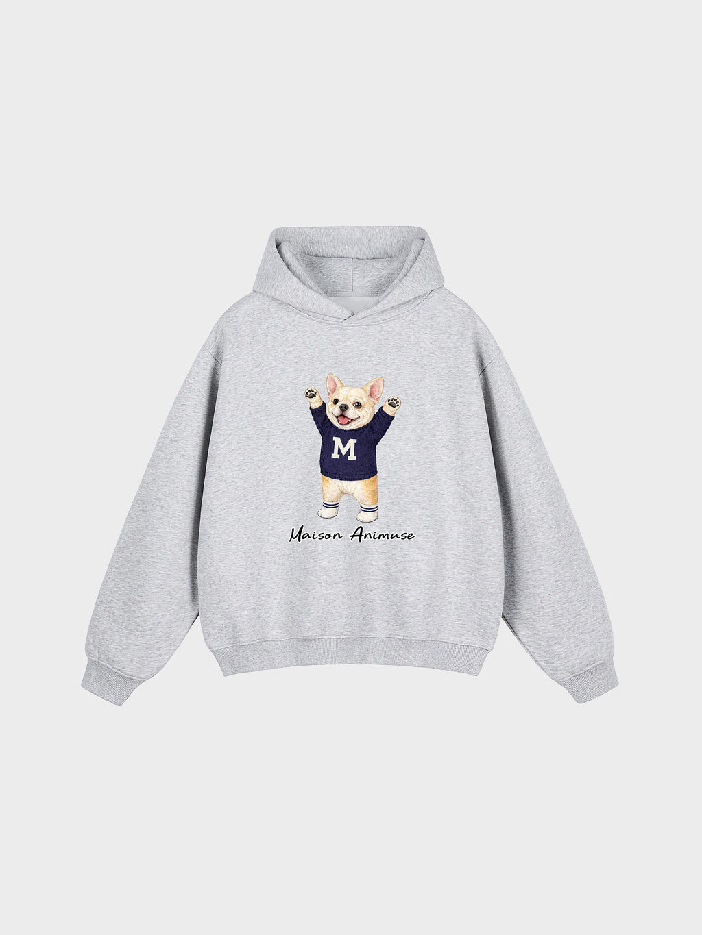 Unisex Fleeced Boxy Fit Hoodie - Cream French Bulldog