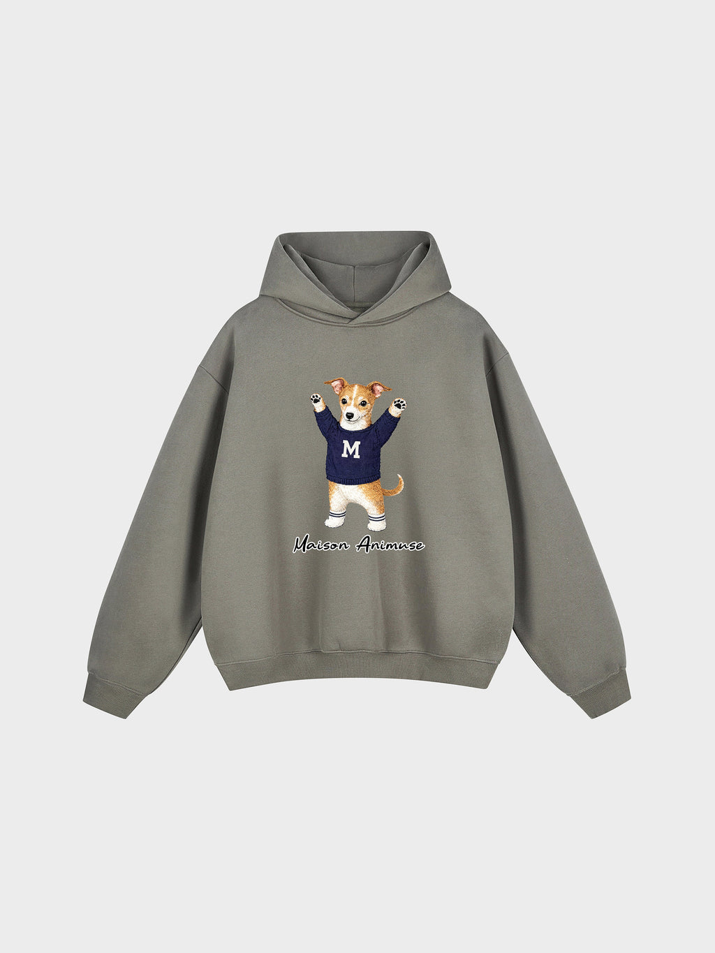 Unisex Fleeced Boxy Fit Hoodie - Italian Greyhound - Sable and White