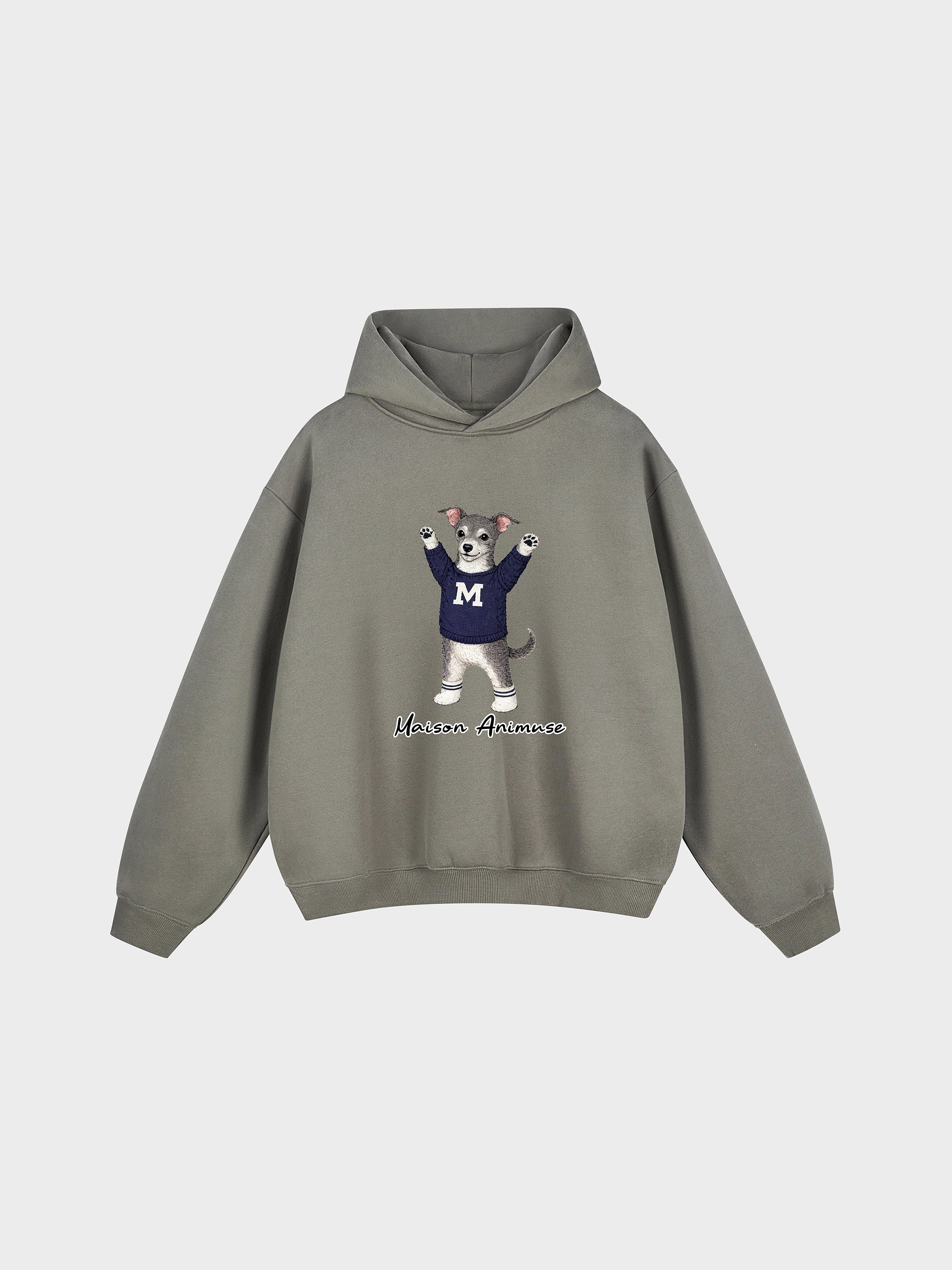 Unisex Fleeced Boxy Fit Hoodie - Italian Greyhound - Blue and White