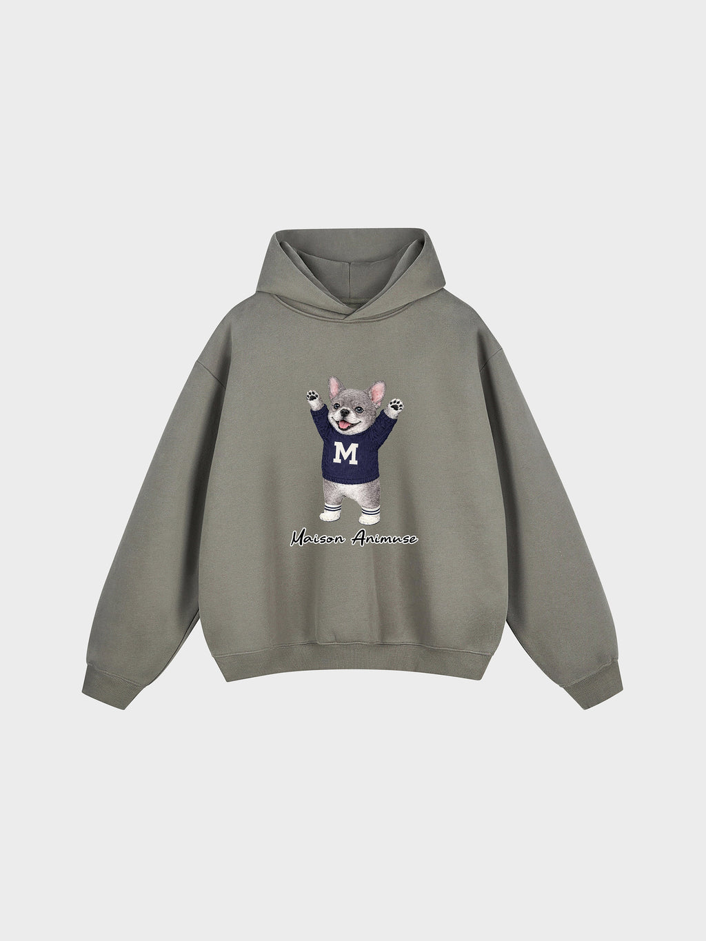 Unisex Fleeced Boxy Fit Hoodie - Blue French Bulldog