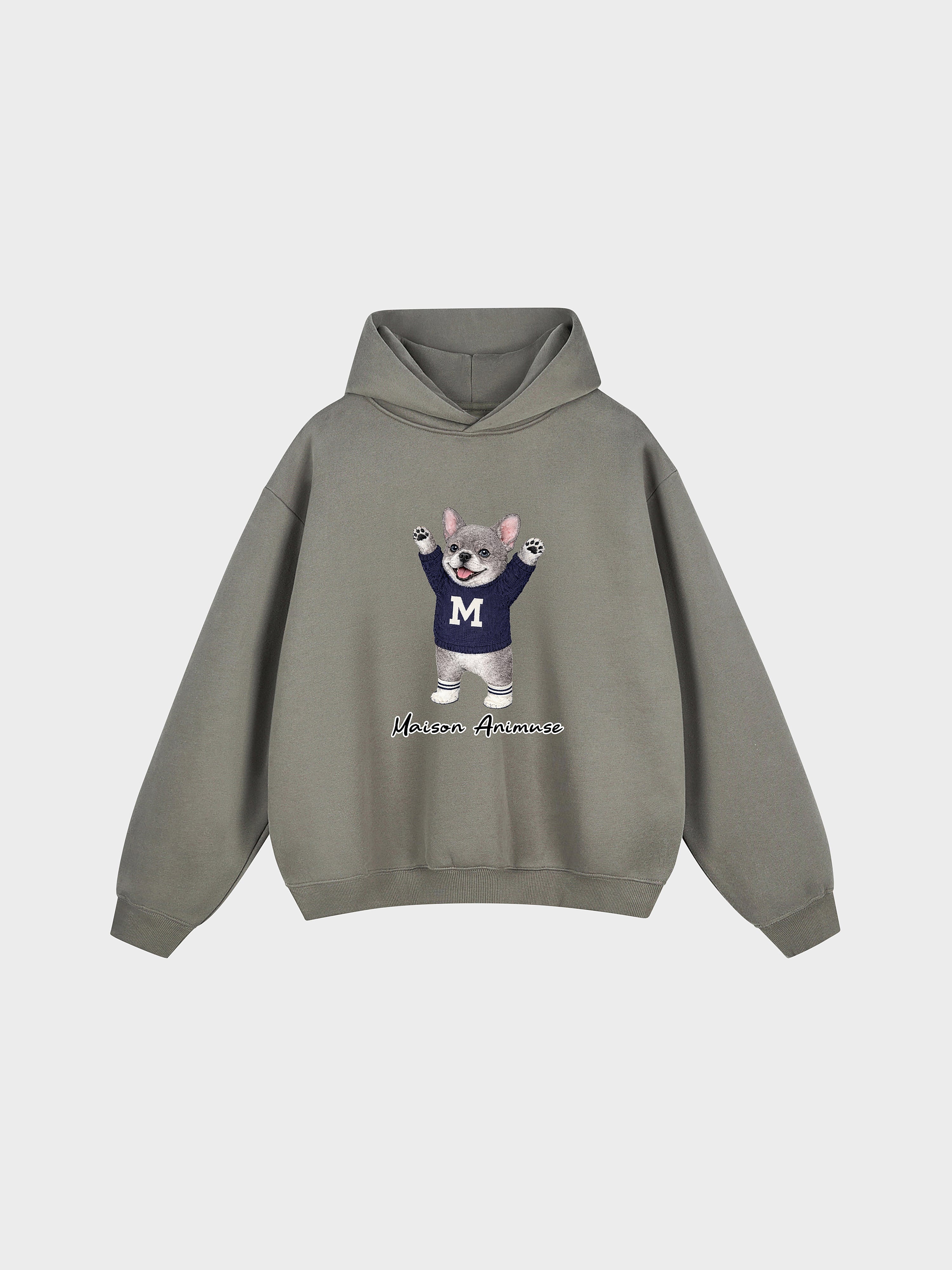 Unisex Fleeced Boxy Fit Hoodie - Blue French Bulldog