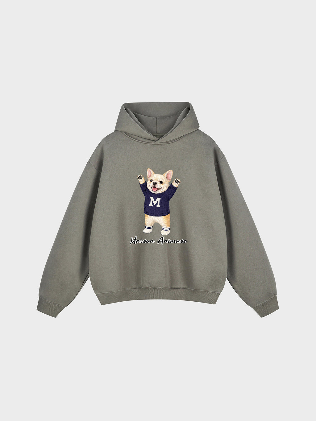 Unisex Fleeced Boxy Fit Hoodie - Cream French Bulldog