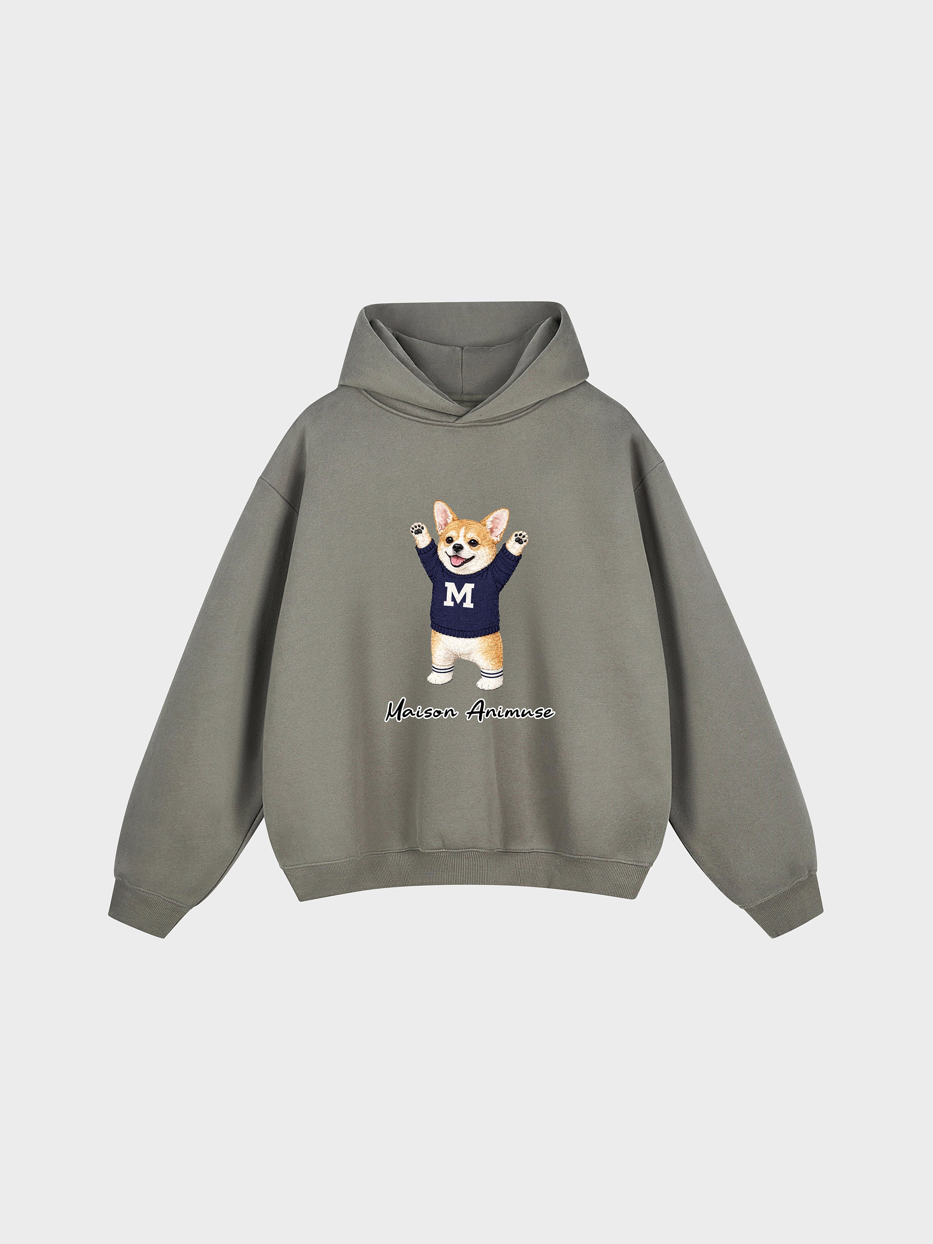 Unisex Fleeced Boxy Fit Hoodie - Corgi