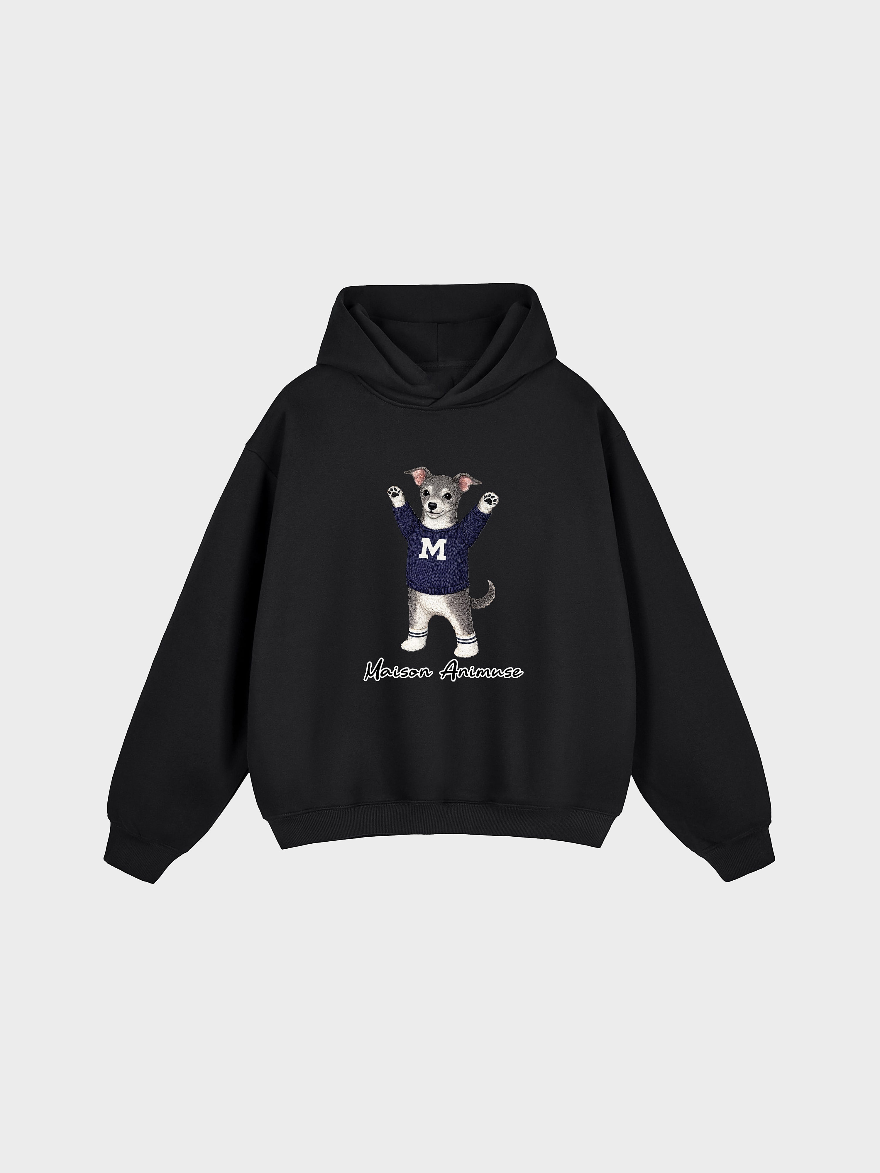 Unisex Fleeced Boxy Fit Hoodie - Italian Greyhound - Blue and White