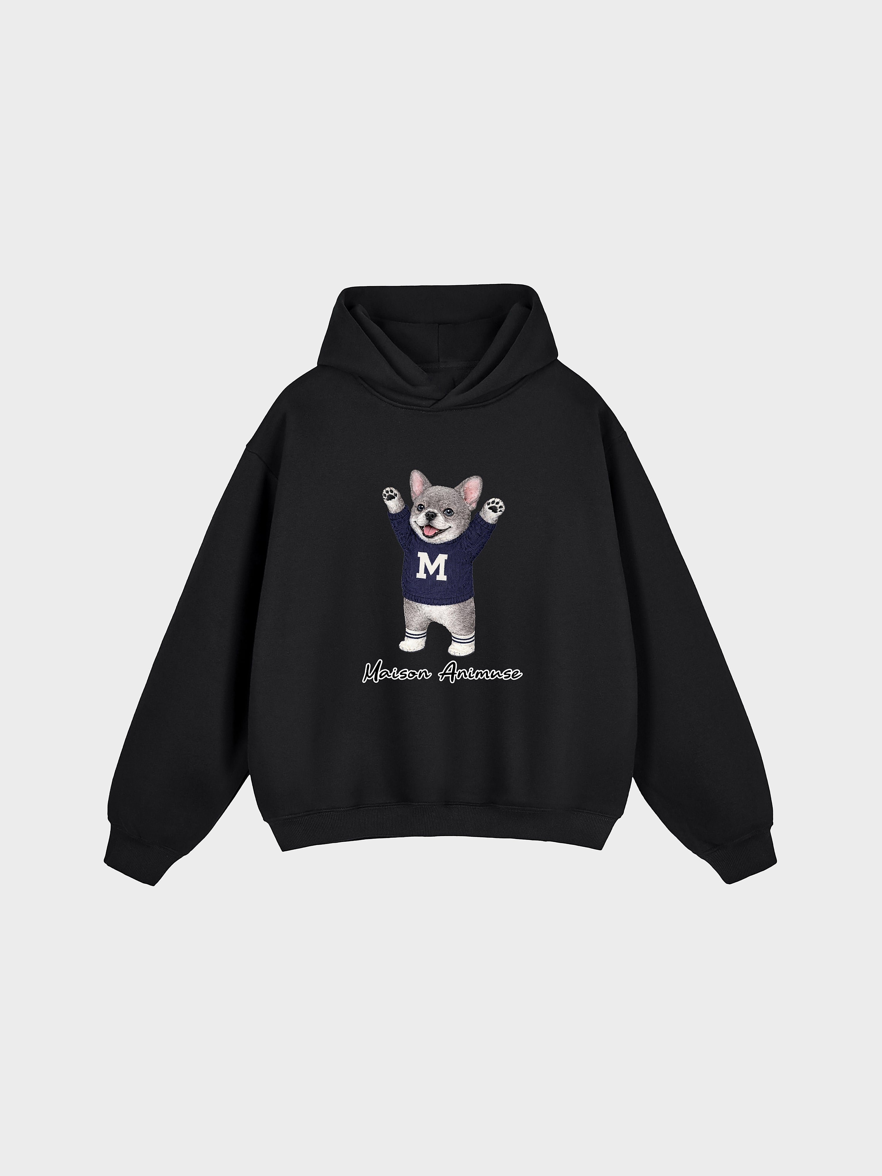 Unisex Fleeced Boxy Fit Hoodie - Blue French Bulldog