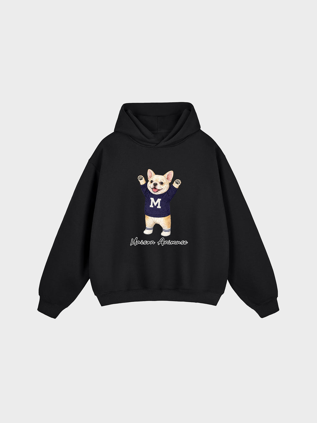 Unisex Fleeced Boxy Fit Hoodie - Cream French Bulldog