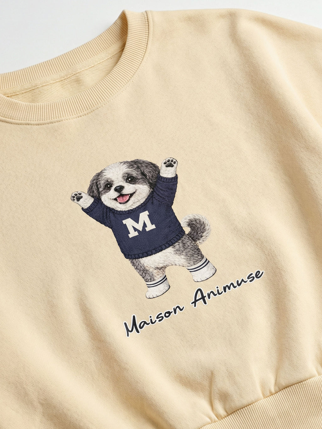 Womens Cotton Blend Cropped Crewneck Sweatshirt - Shih Tzu