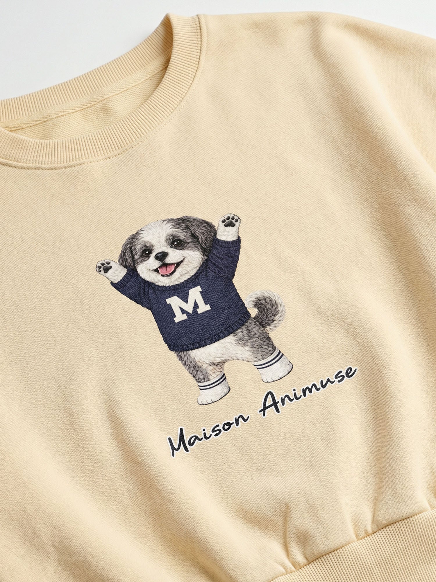 Womens Cotton Blend Cropped Crewneck Sweatshirt - Shih Tzu