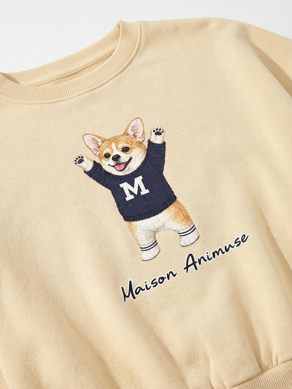 Womens Cotton Blend Cropped Crewneck Sweatshirt - Corgi