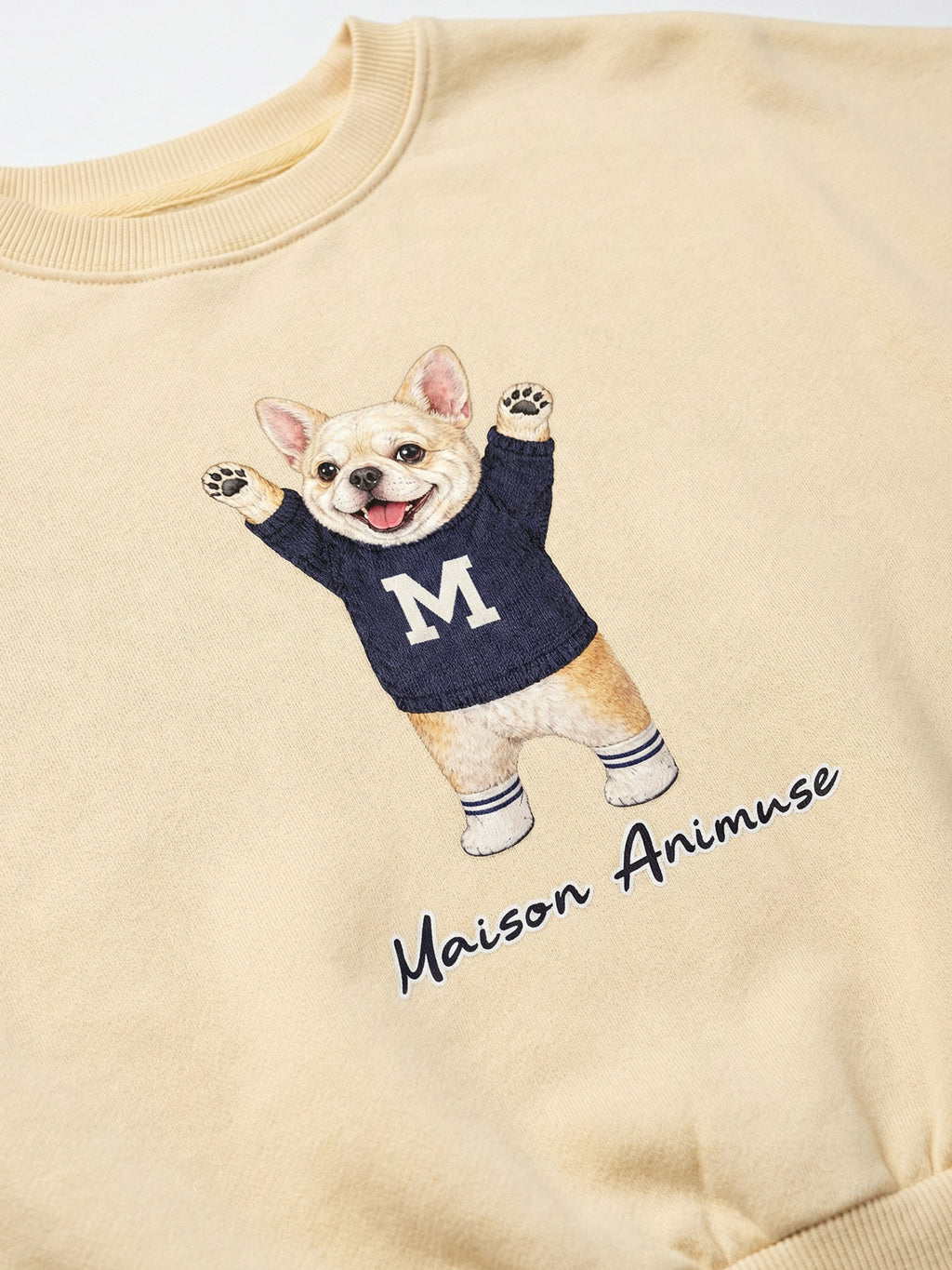 Womens Cotton Blend Cropped Crewneck Sweatshirt - Cream French Bulldog