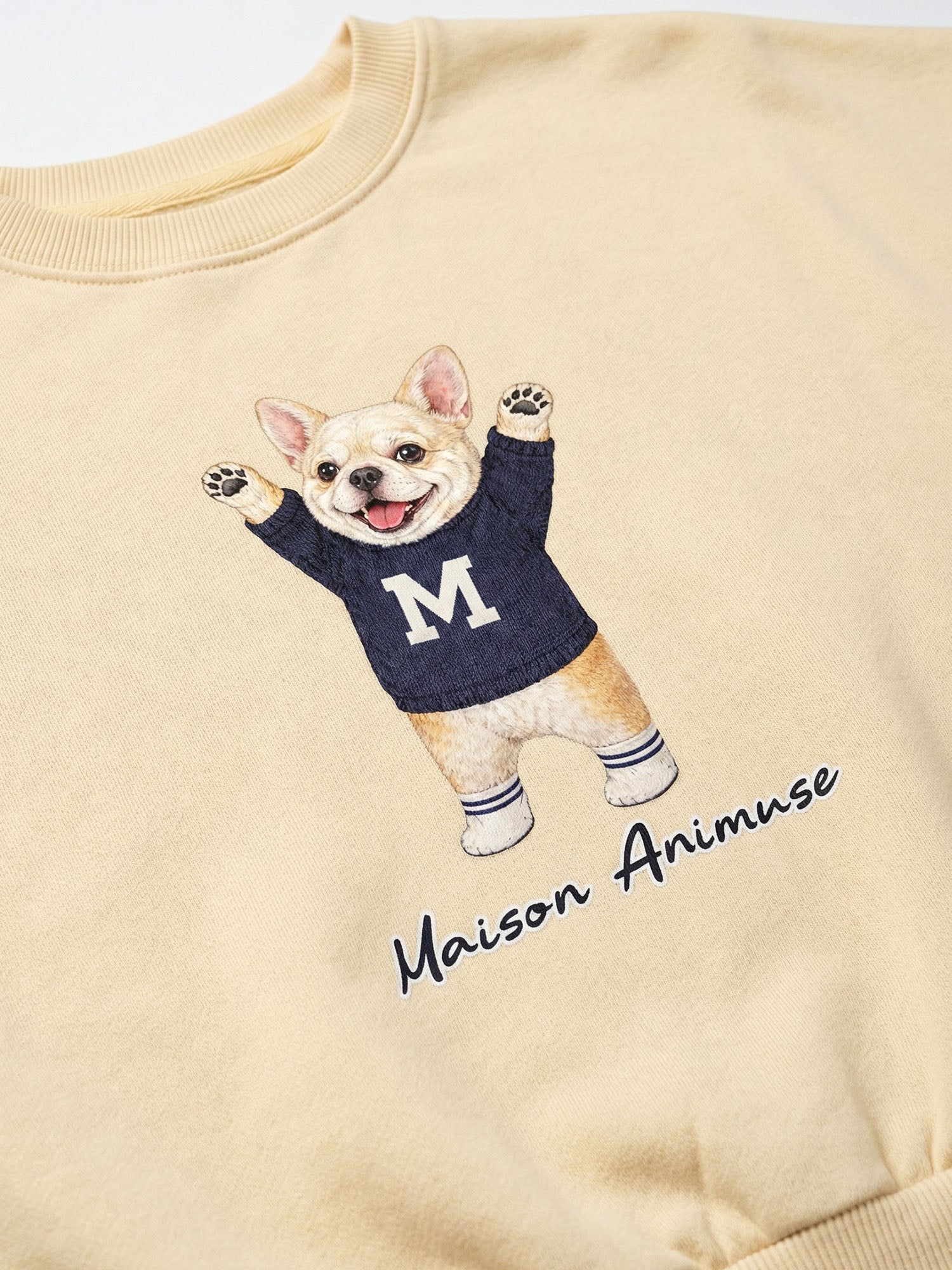 Womens Cotton Blend Cropped Crewneck Sweatshirt - Cream French Bulldog