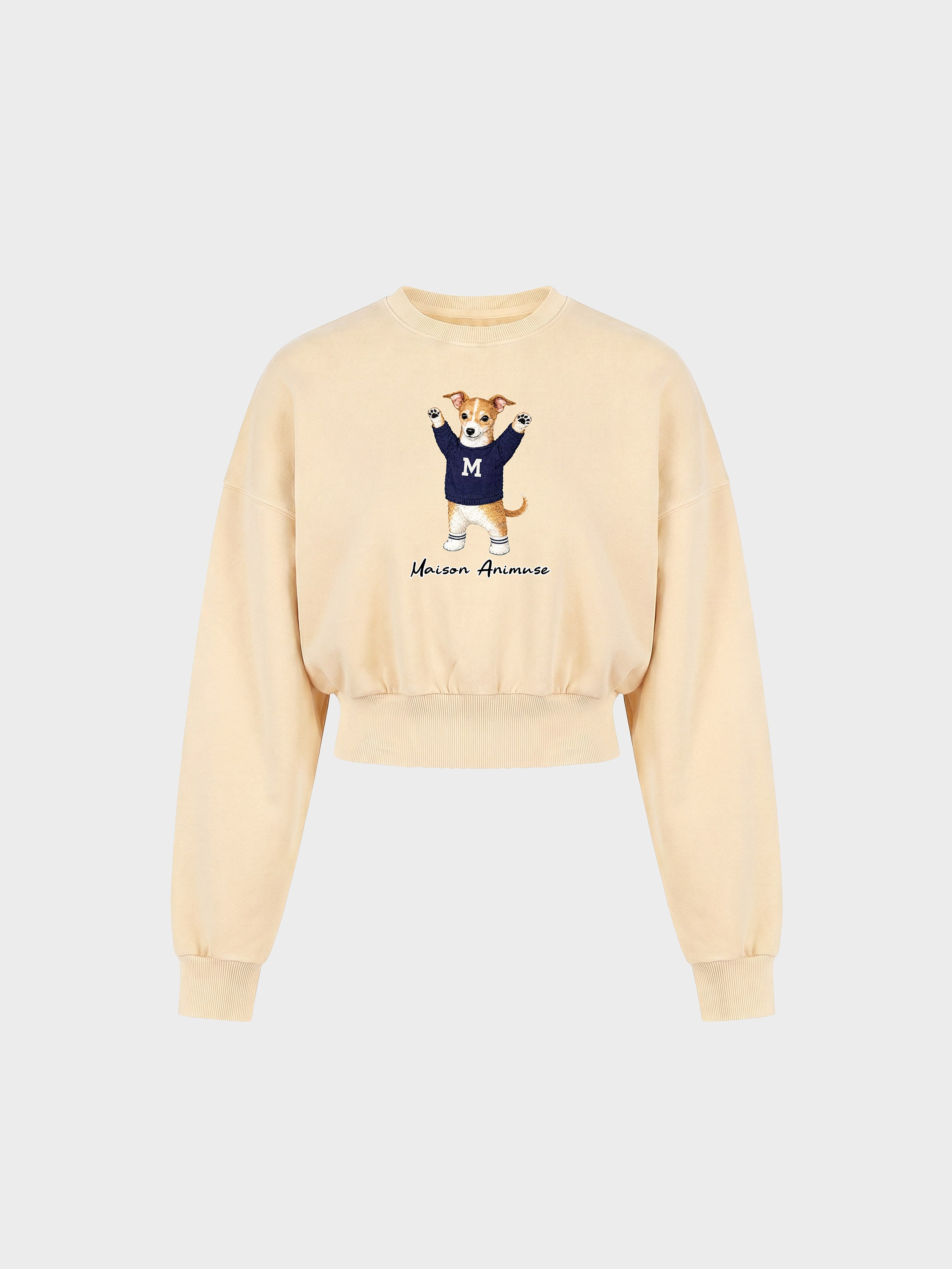 Womens Cotton Blend Cropped Crewneck Sweatshirt - Sable and White Italian Greyhound