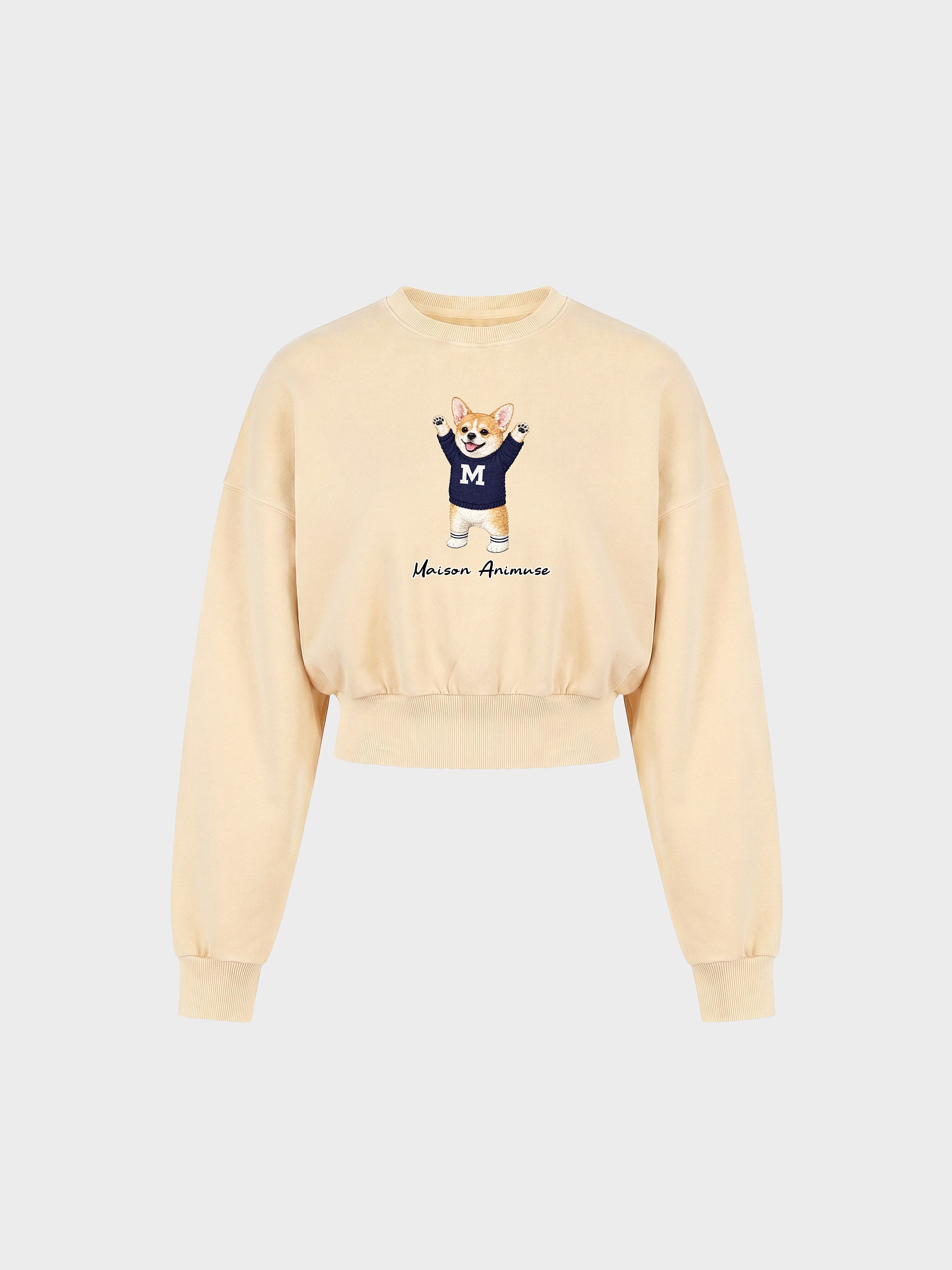 Womens Cotton Blend Cropped Crewneck Sweatshirt - Corgi
