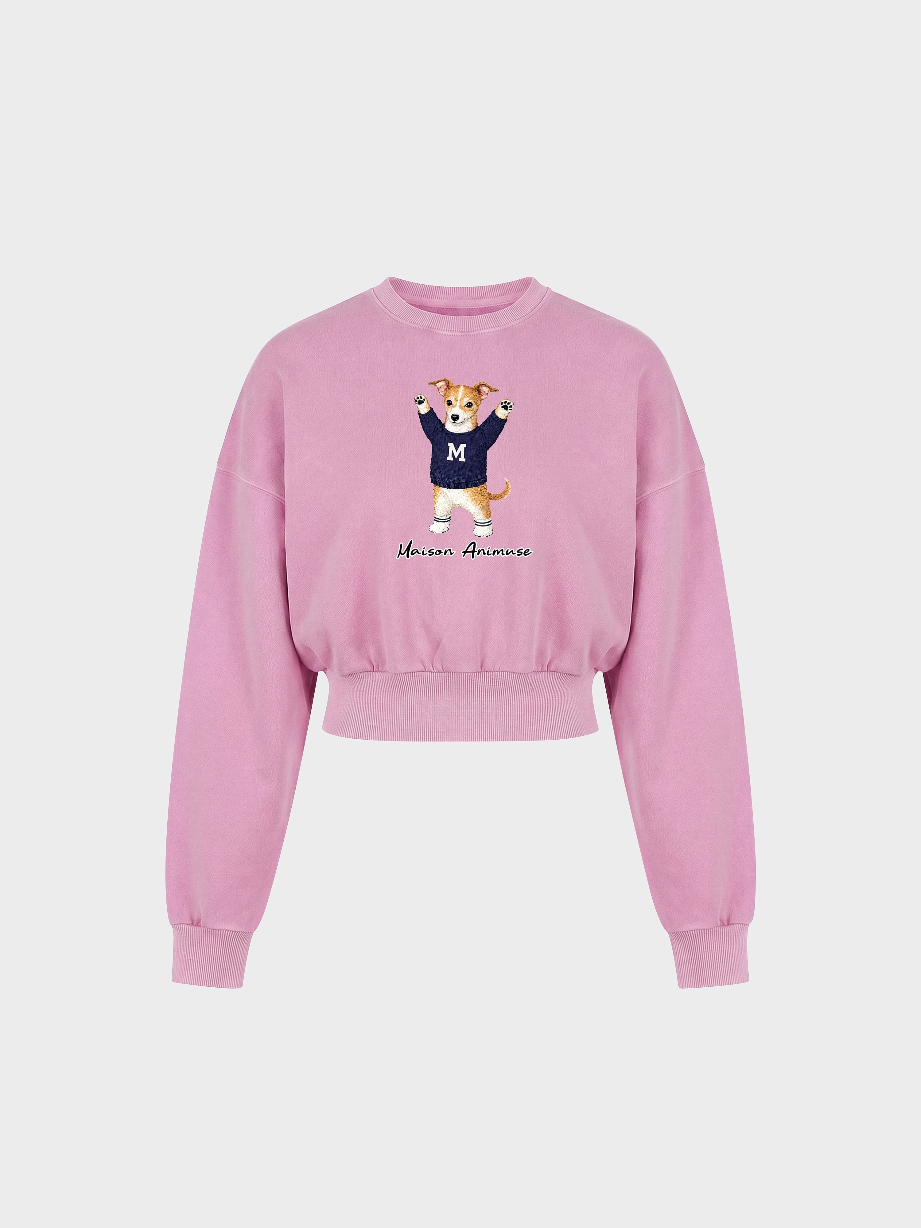 Womens Cotton Blend Cropped Crewneck Sweatshirt - Sable and White Italian Greyhound