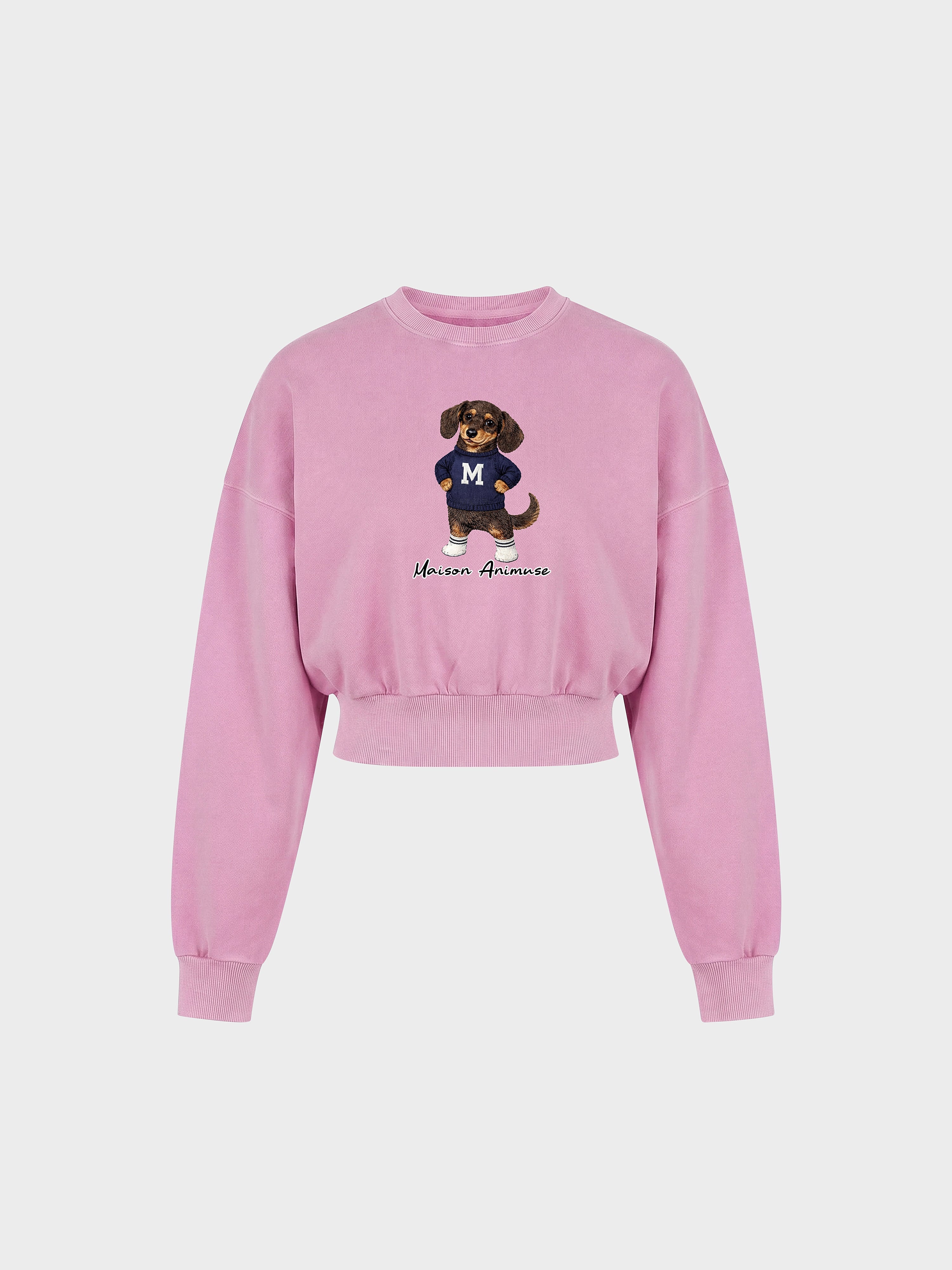 Womens Cotton Blend Cropped Crewneck Sweatshirt - Dachshund
