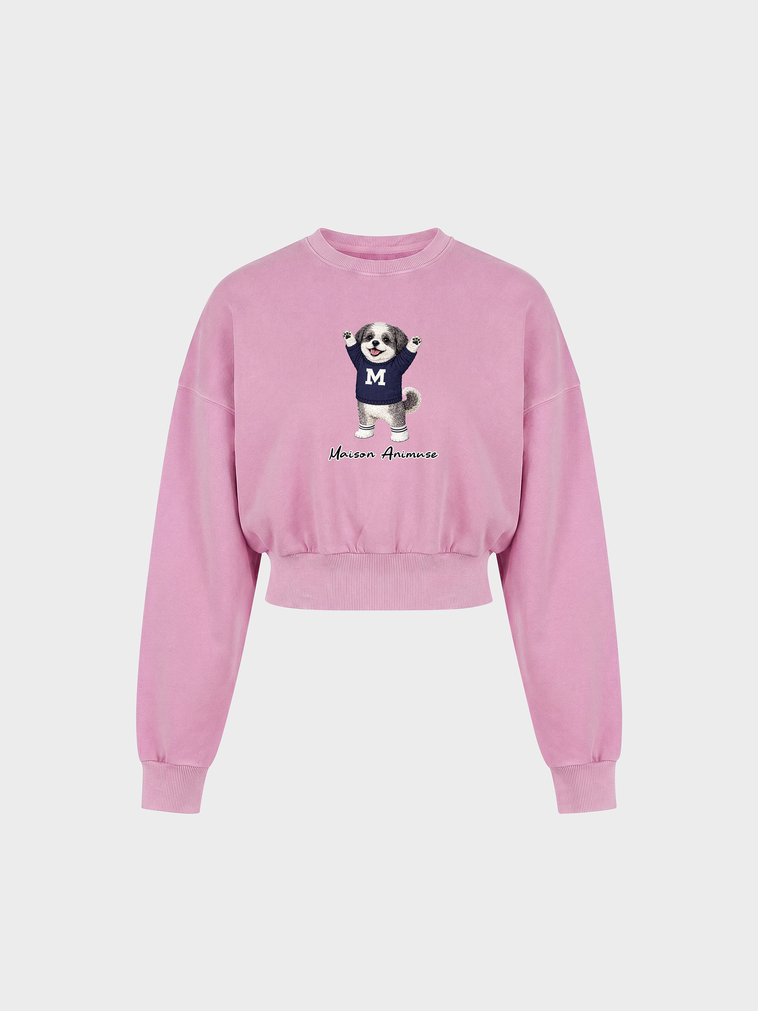 Womens Cotton Blend Cropped Crewneck Sweatshirt - Shih Tzu