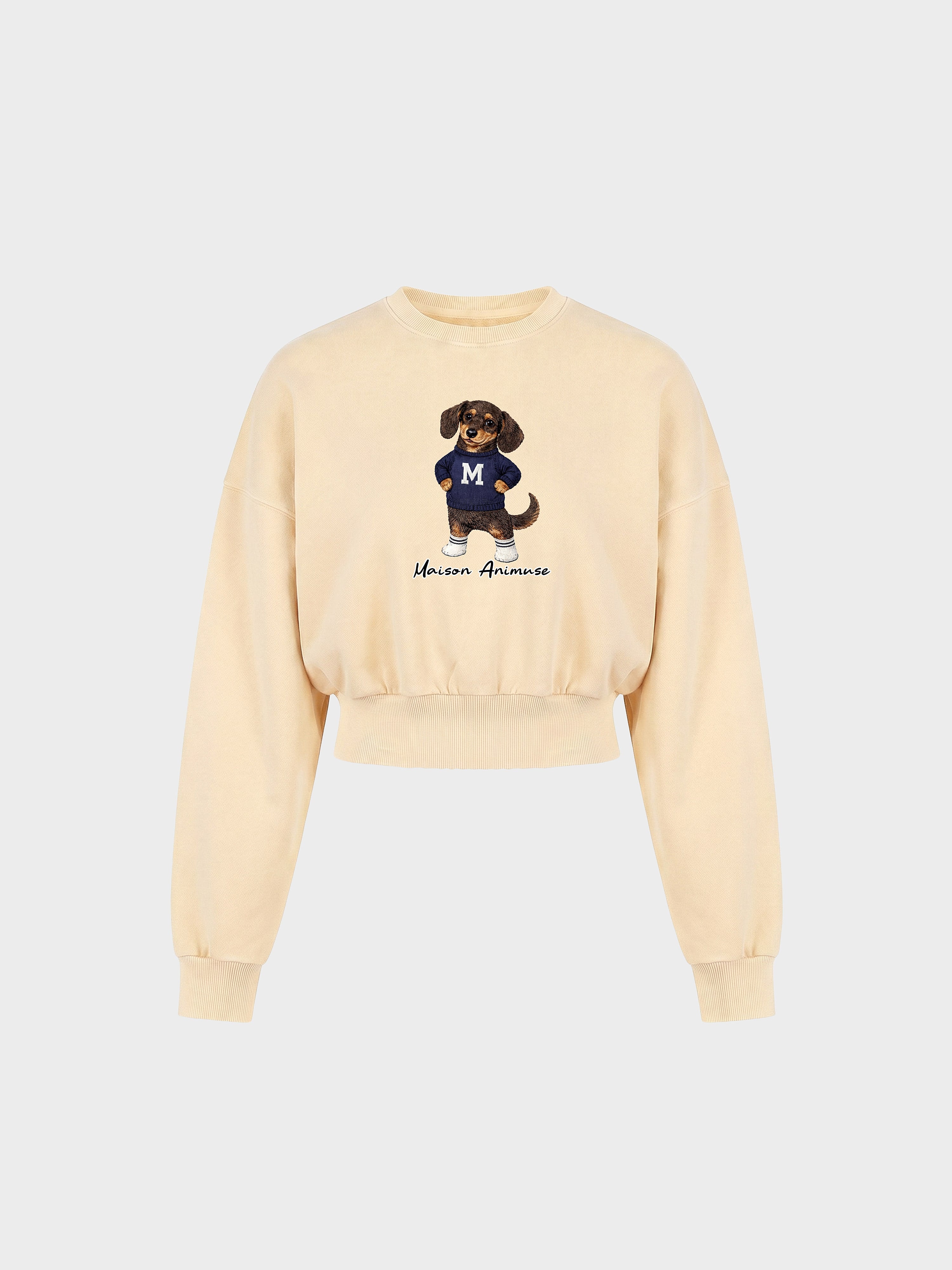 Womens Cotton Blend Cropped Crewneck Sweatshirt - Dachshund