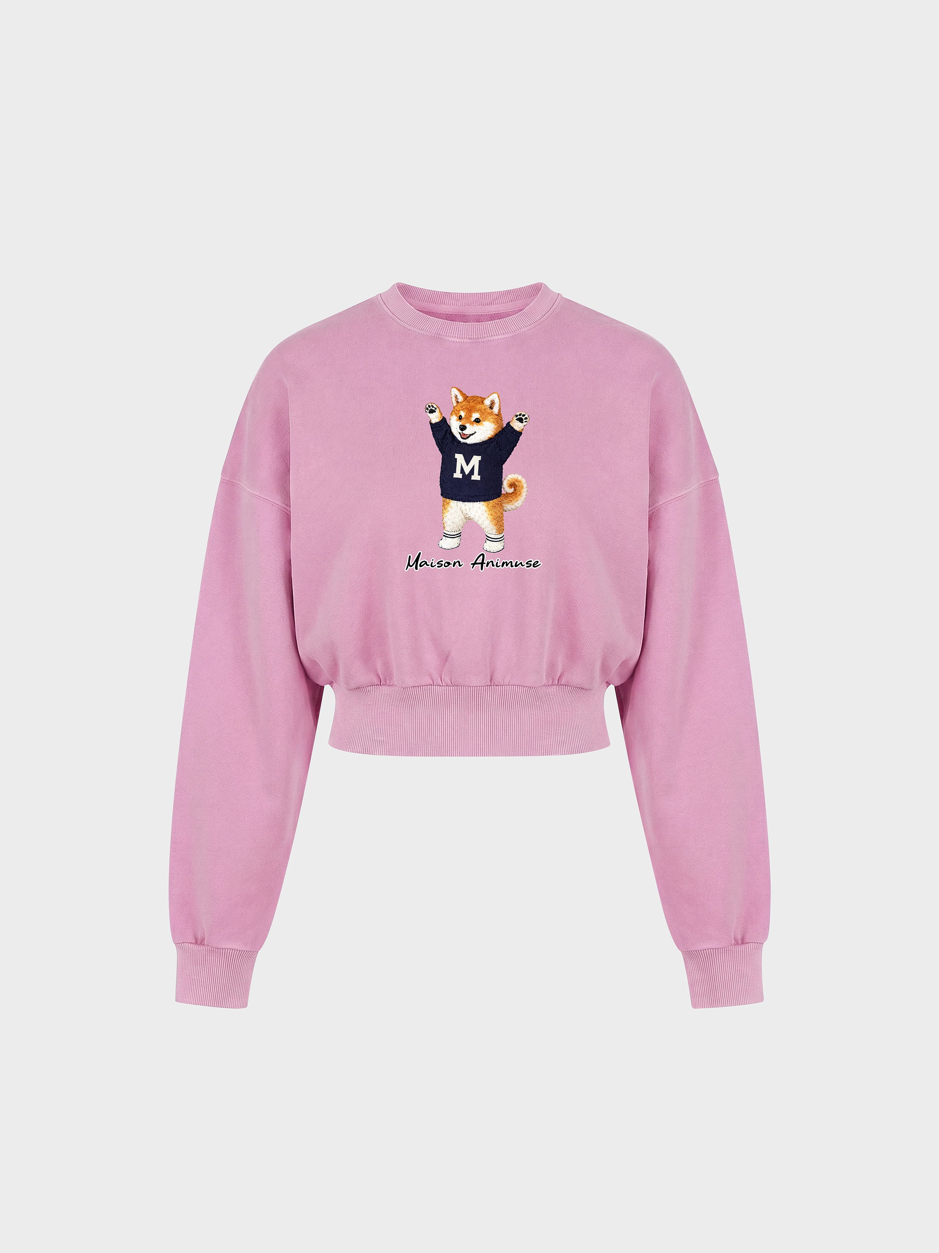 Womens Cotton Blend Cropped Crewneck Sweatshirt - Shiba Inu