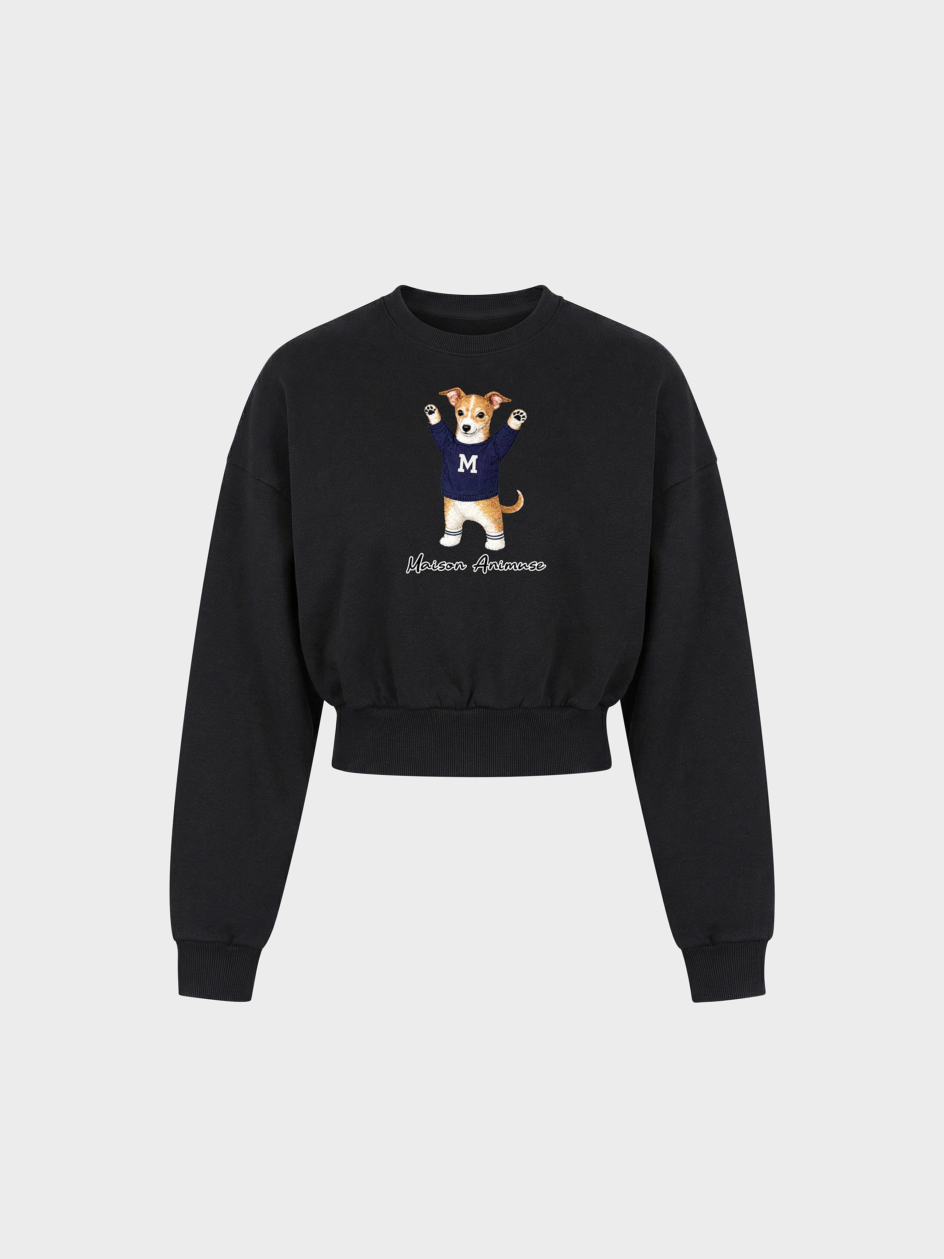 Womens Cotton Blend Cropped Crewneck Sweatshirt - Sable and White Italian Greyhound