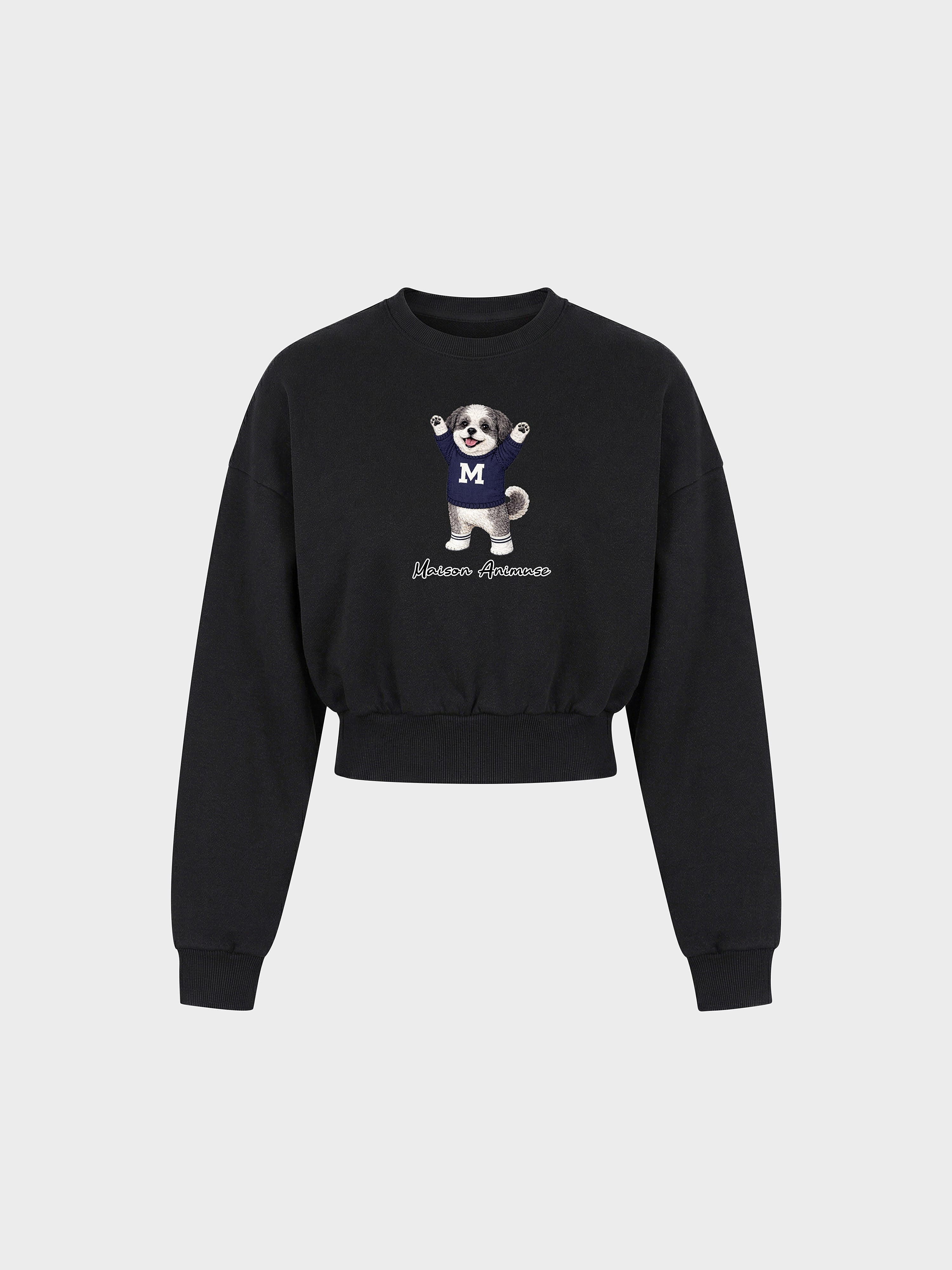 Womens Cotton Blend Cropped Crewneck Sweatshirt - Shih Tzu