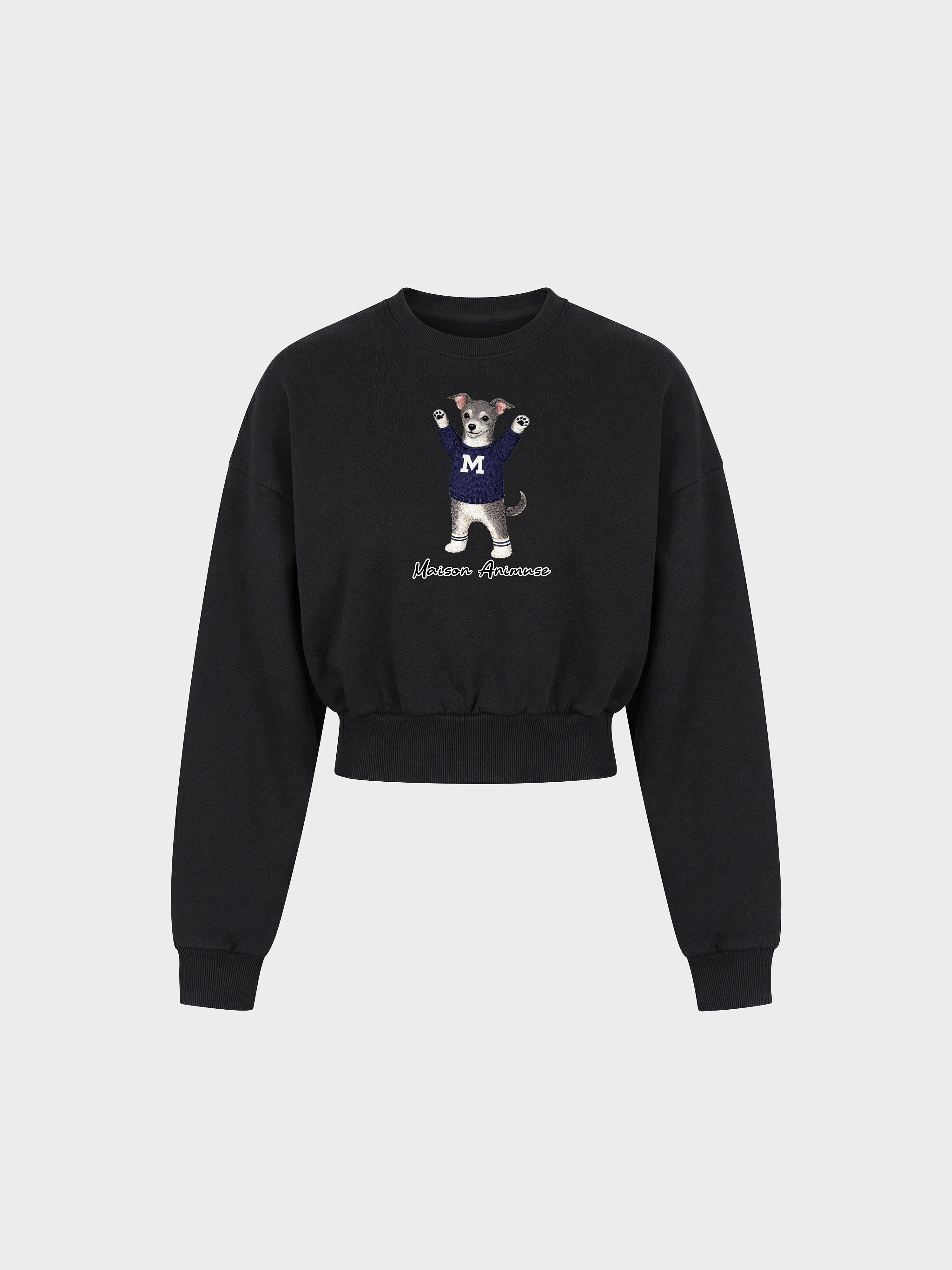 Womens Cotton Blend Cropped Crewneck Sweatshirt - Blue and White Italian Greyhound