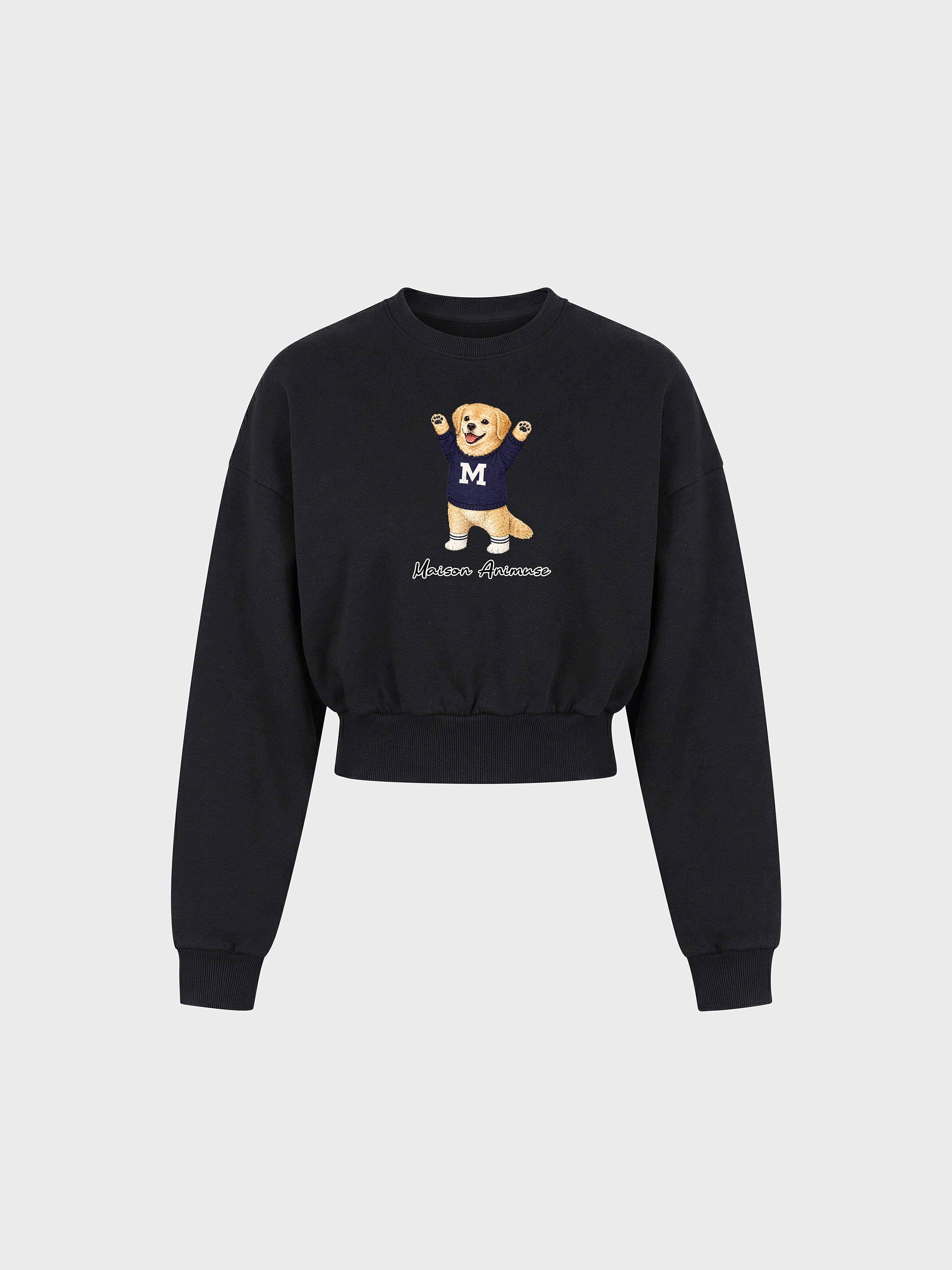 Womens Cotton Blend Cropped Crewneck Sweatshirt - Golden Retriever