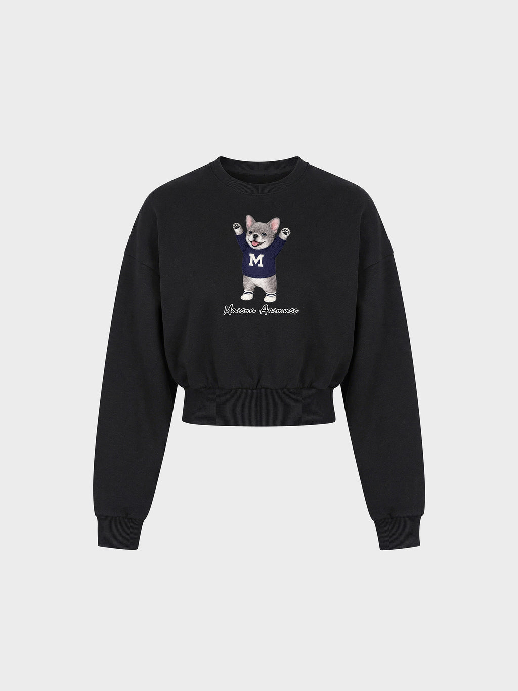 Womens Cotton Blend Cropped Crewneck Sweatshirt - Blue French Bulldog