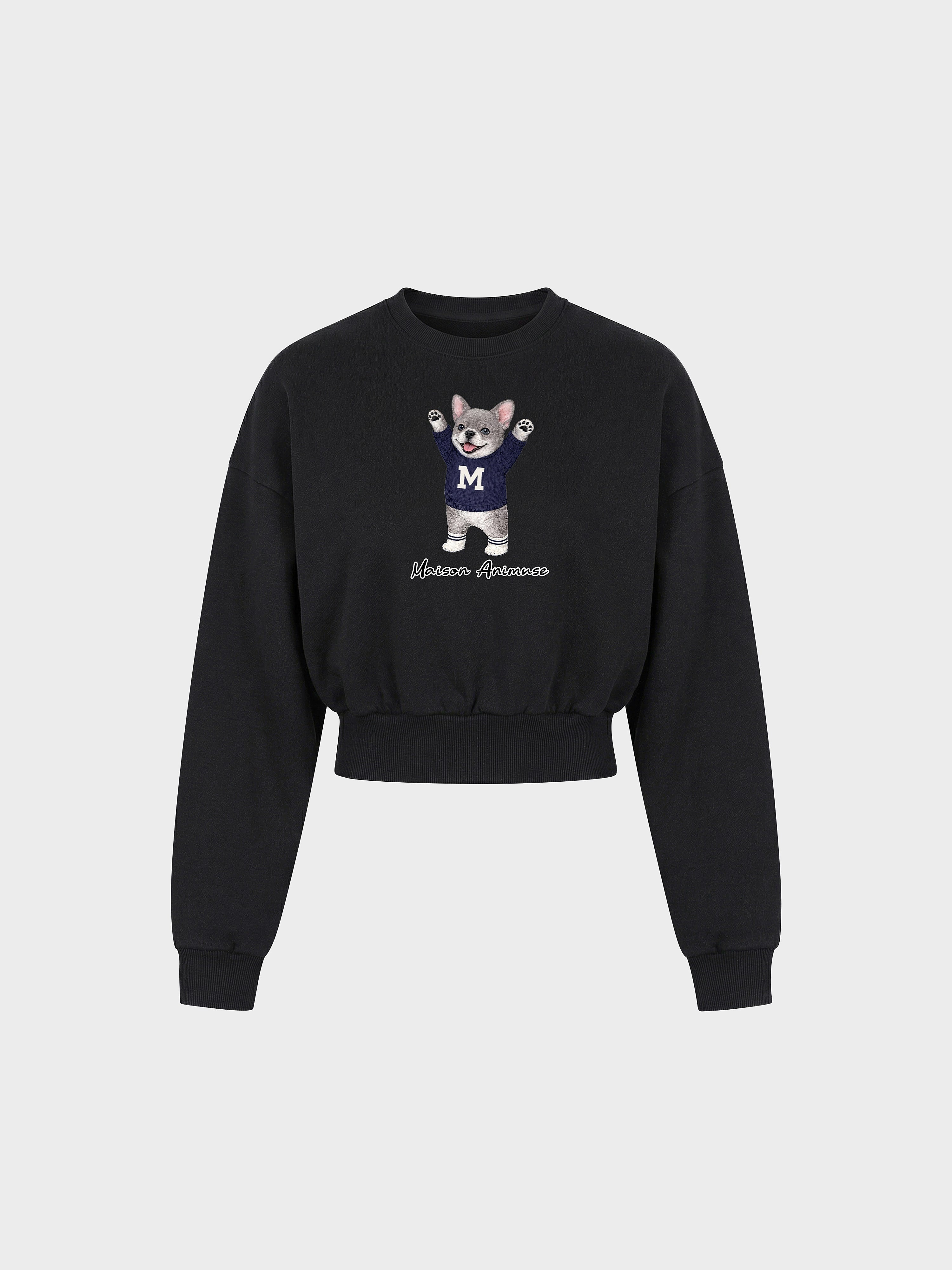 Womens Cotton Blend Cropped Crewneck Sweatshirt - Blue French Bulldog