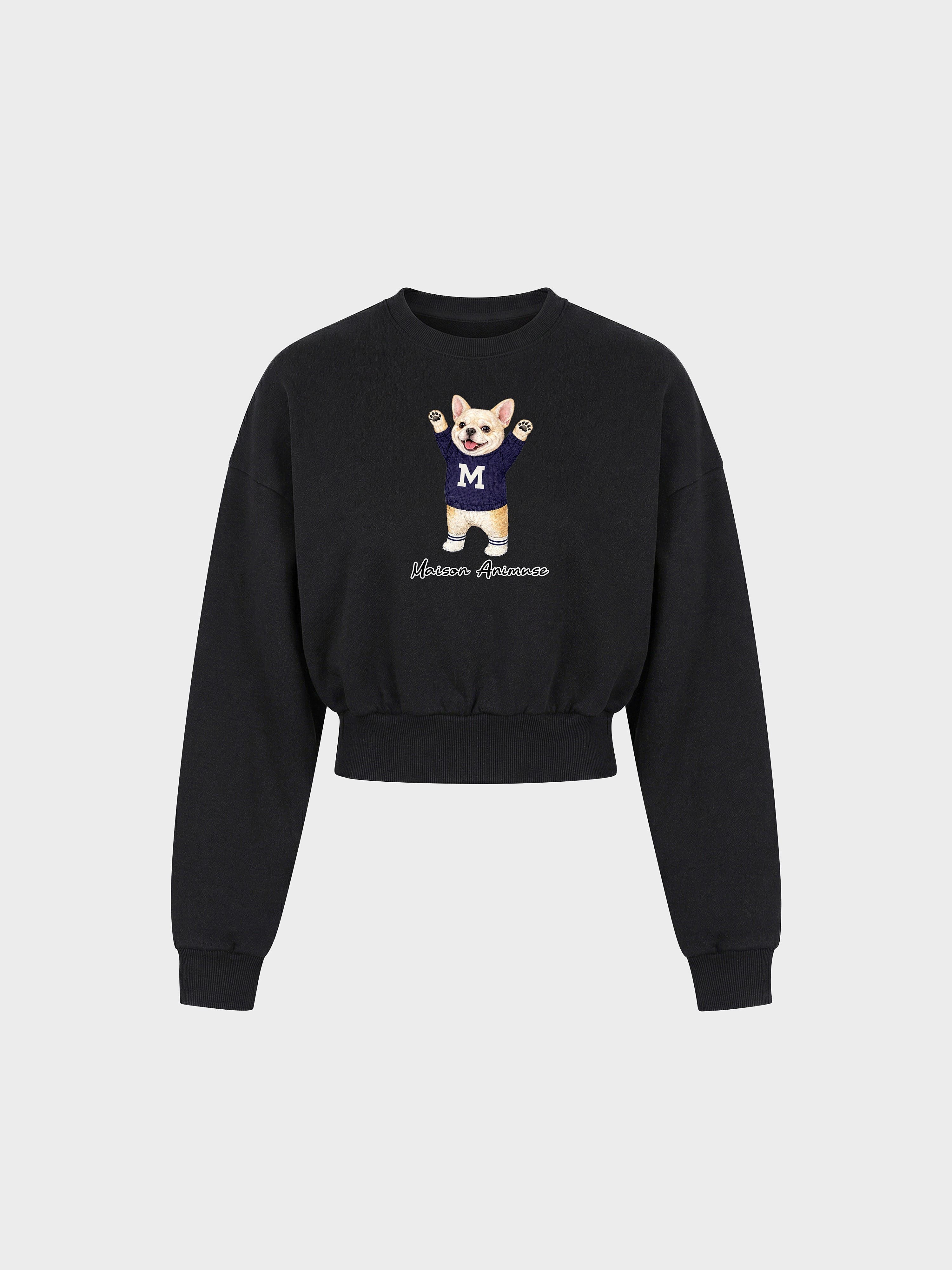 Womens Cotton Blend Cropped Crewneck Sweatshirt - Cream French Bulldog