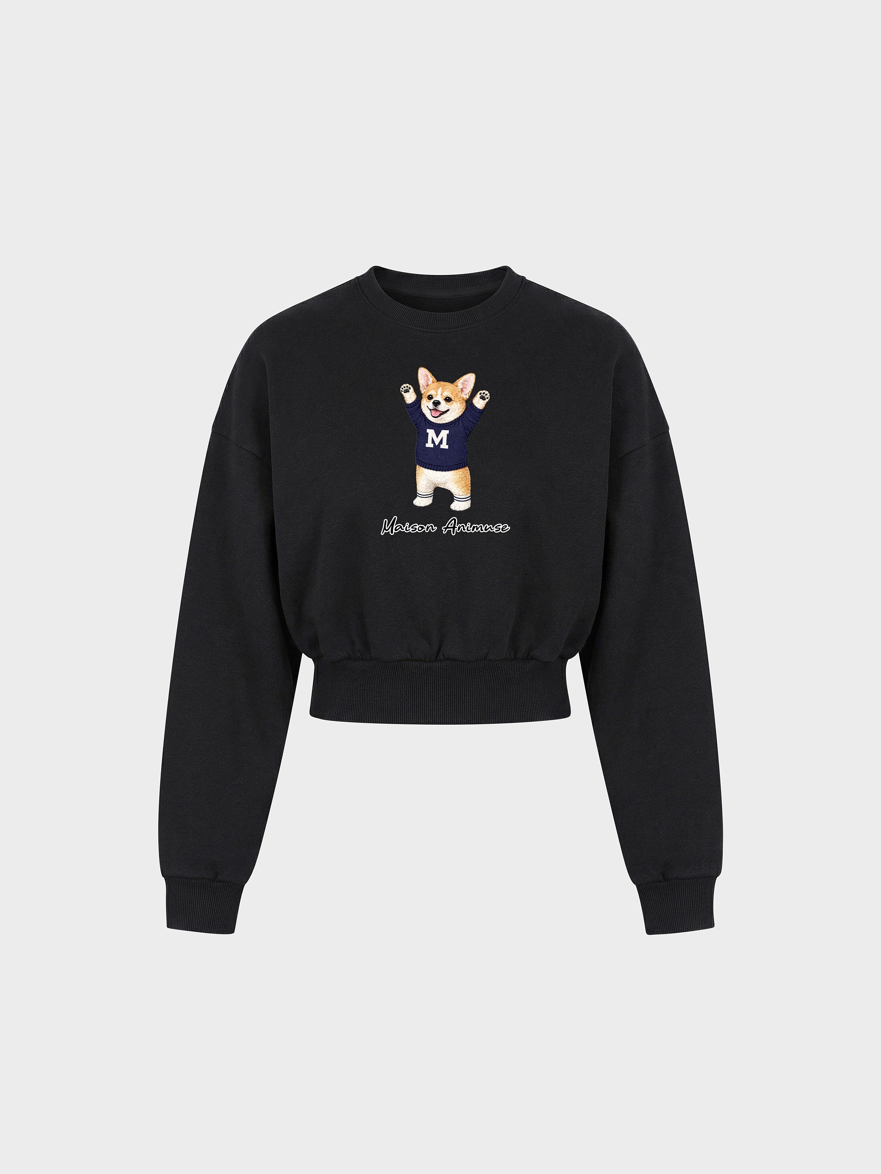 Womens Cotton Blend Cropped Crewneck Sweatshirt - Corgi