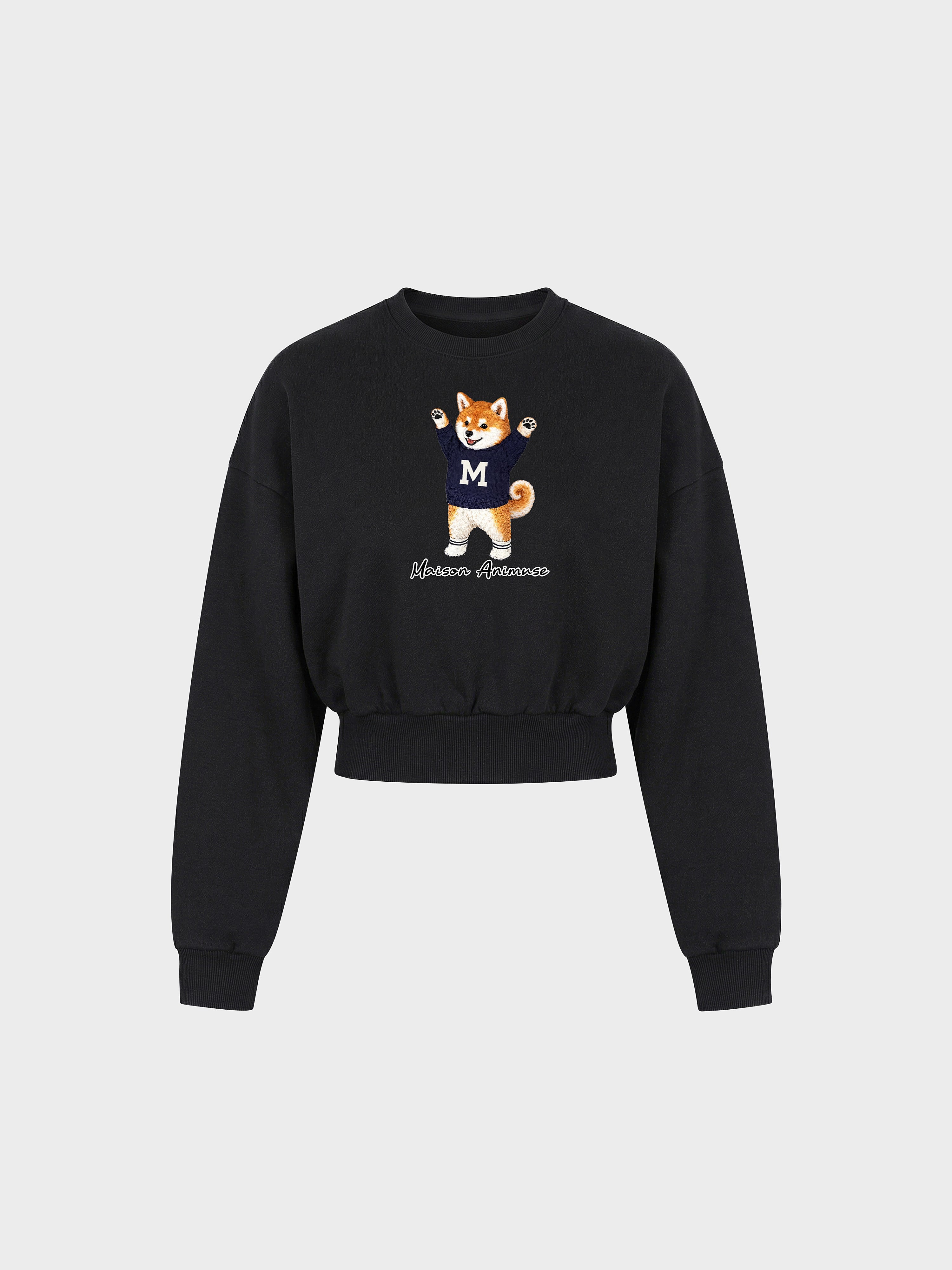 Womens Cotton Blend Cropped Crewneck Sweatshirt - Shiba Inu
