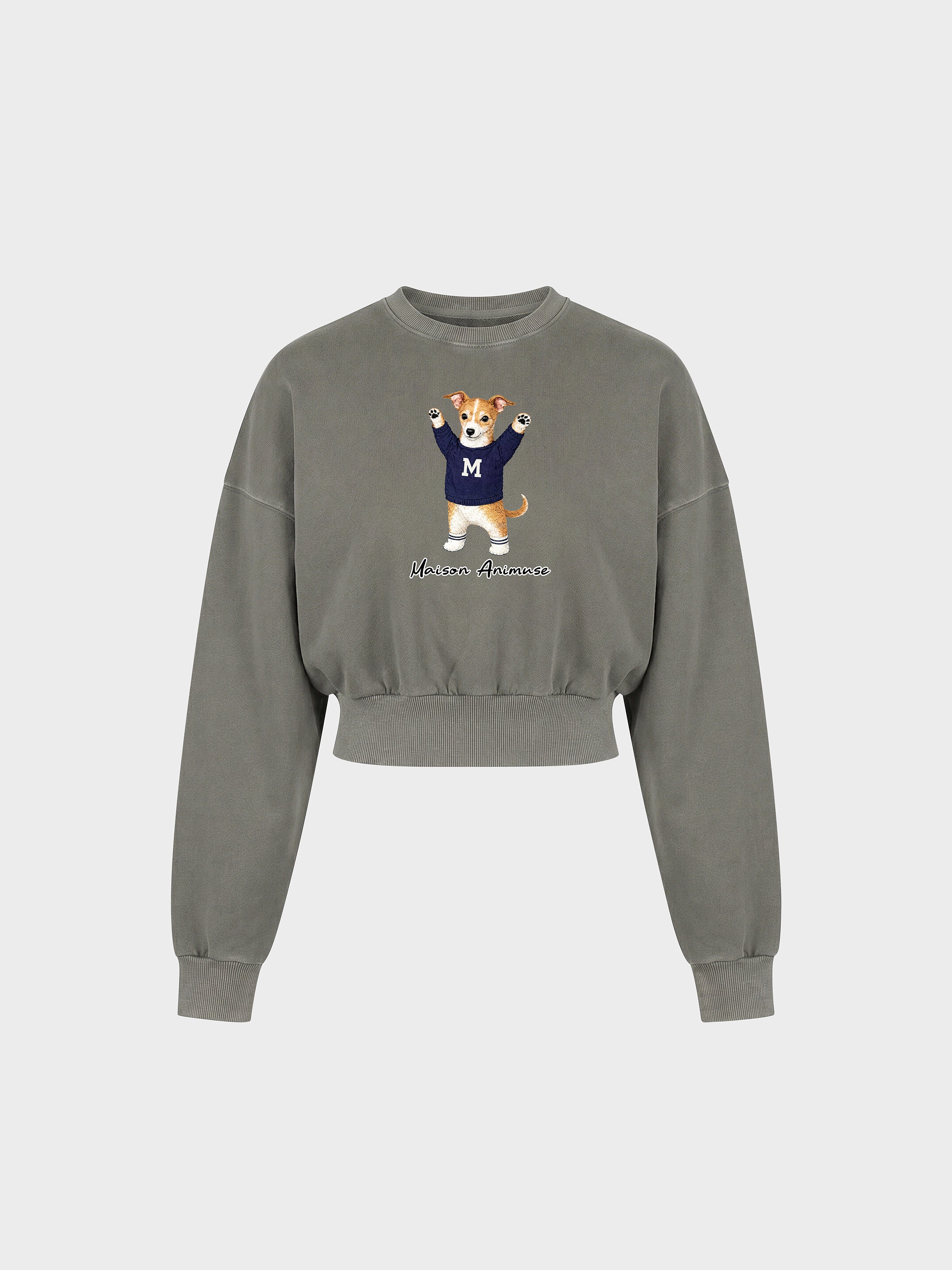 Womens Cotton Blend Cropped Crewneck Sweatshirt - Sable and White Italian Greyhound