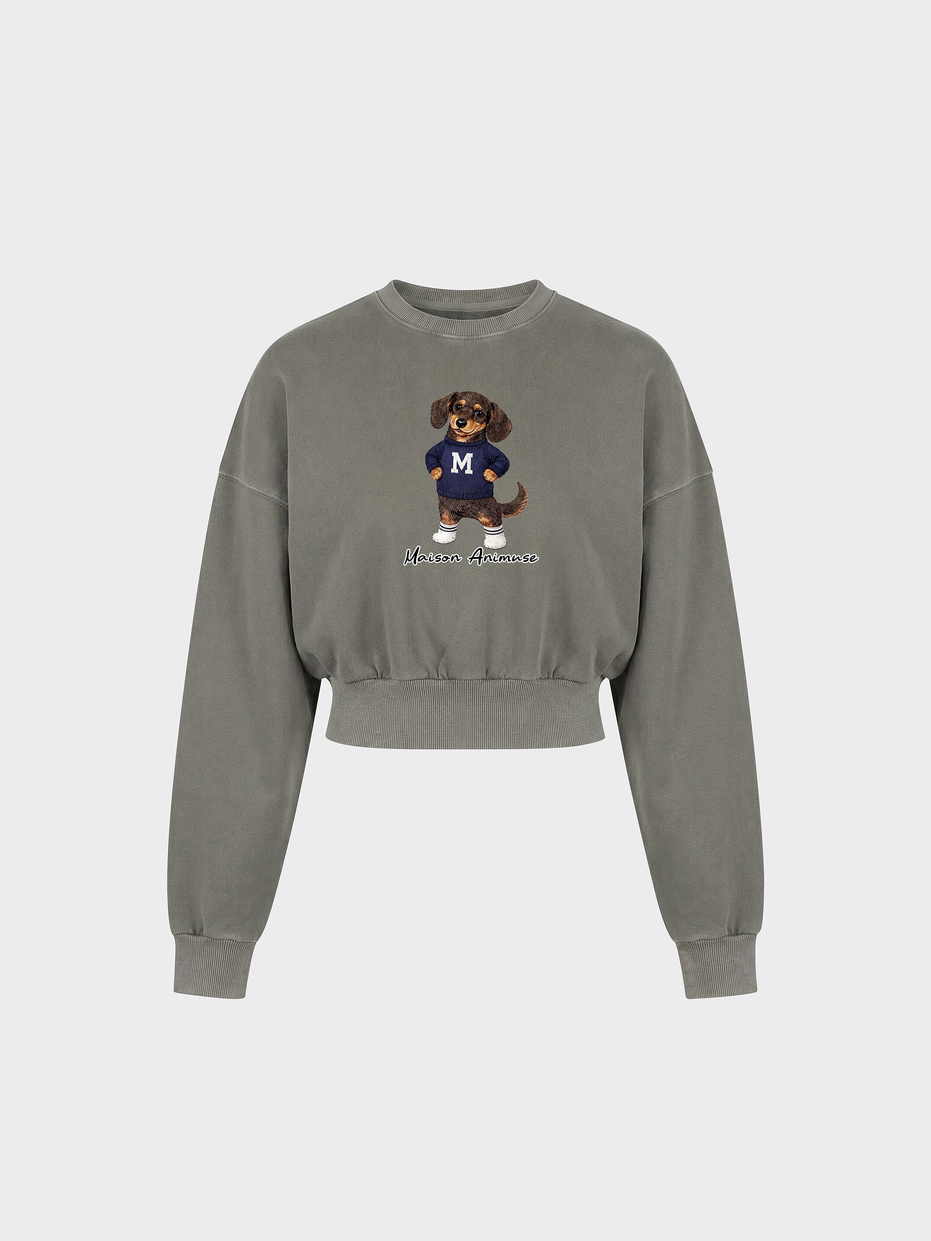 Womens Cotton Blend Cropped Crewneck Sweatshirt - Dachshund