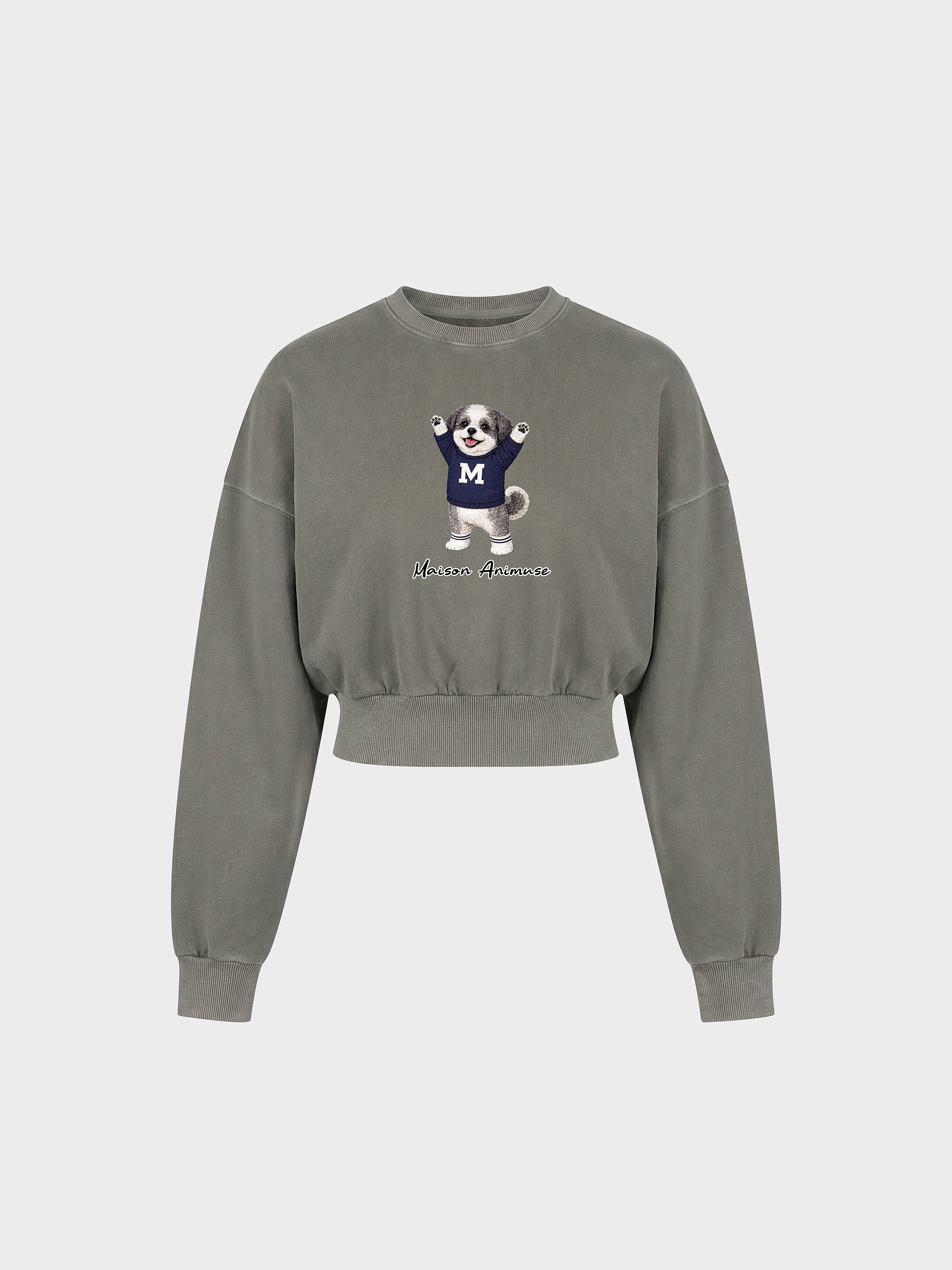 Womens Cotton Blend Cropped Crewneck Sweatshirt - Shih Tzu
