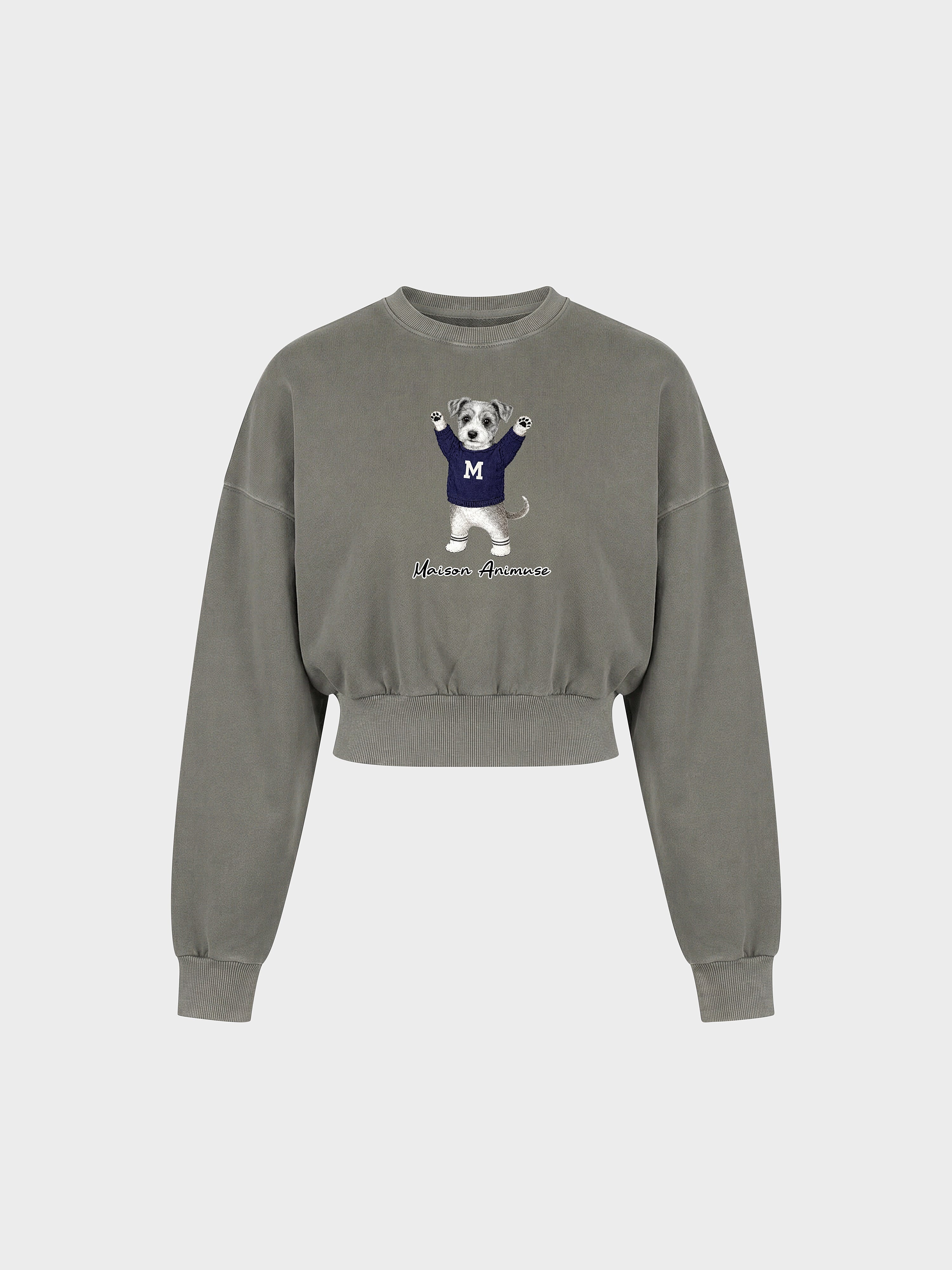 Womens Cotton Blend Cropped Crewneck Sweatshirt - Schnauzer