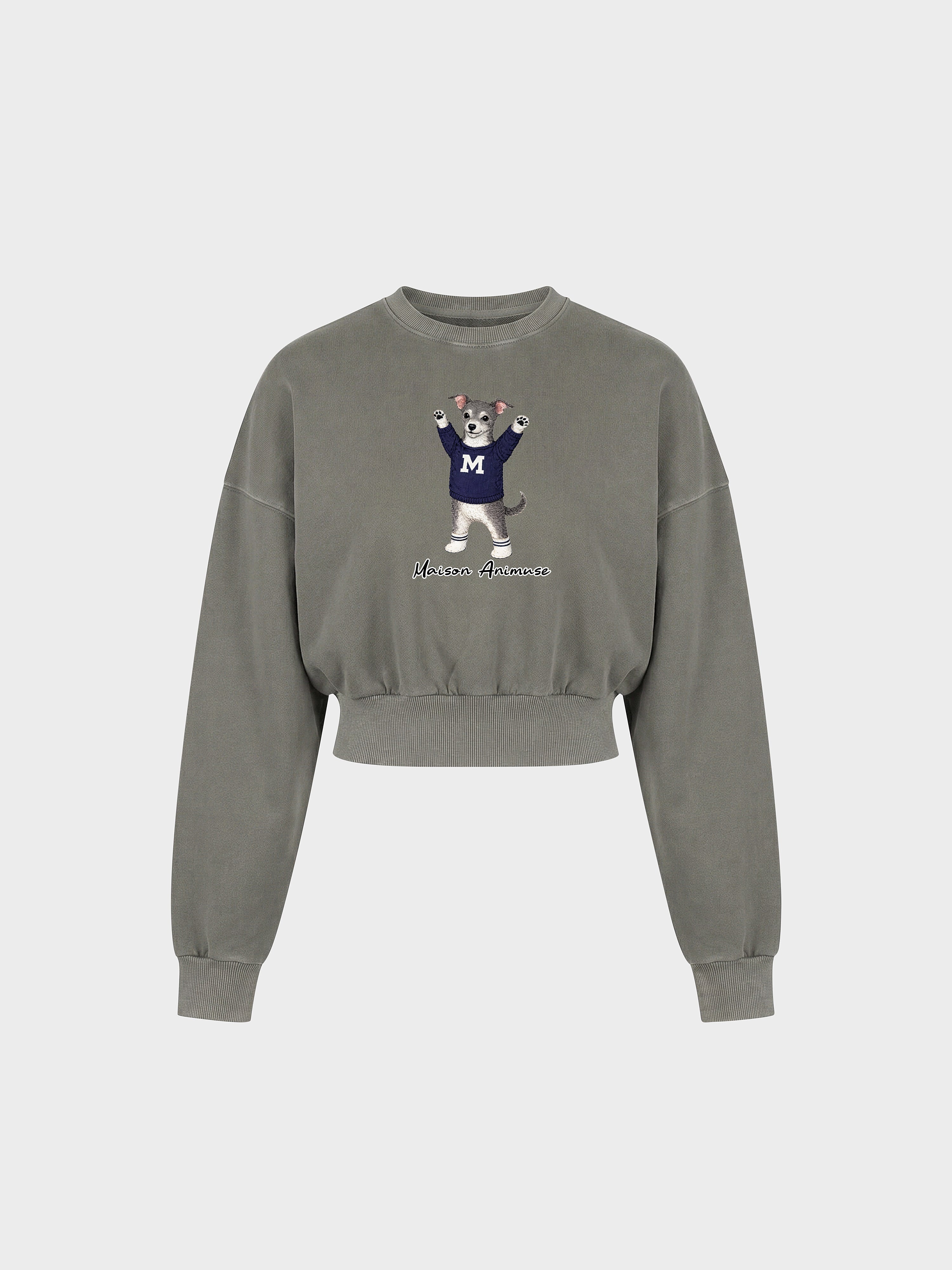 Womens Cotton Blend Cropped Crewneck Sweatshirt - Blue and White Italian Greyhound