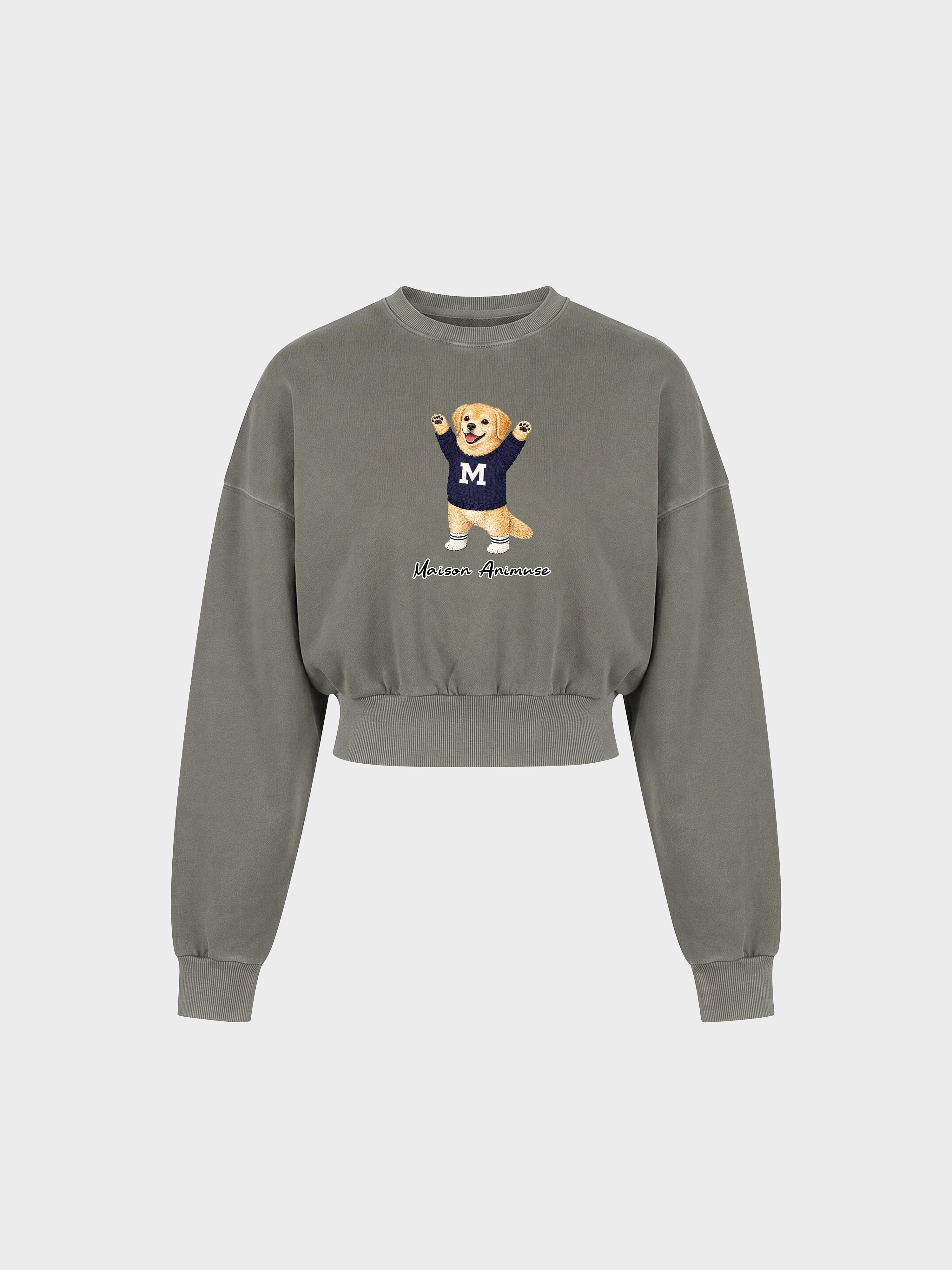 Womens Cotton Blend Cropped Crewneck Sweatshirt - Golden Retriever