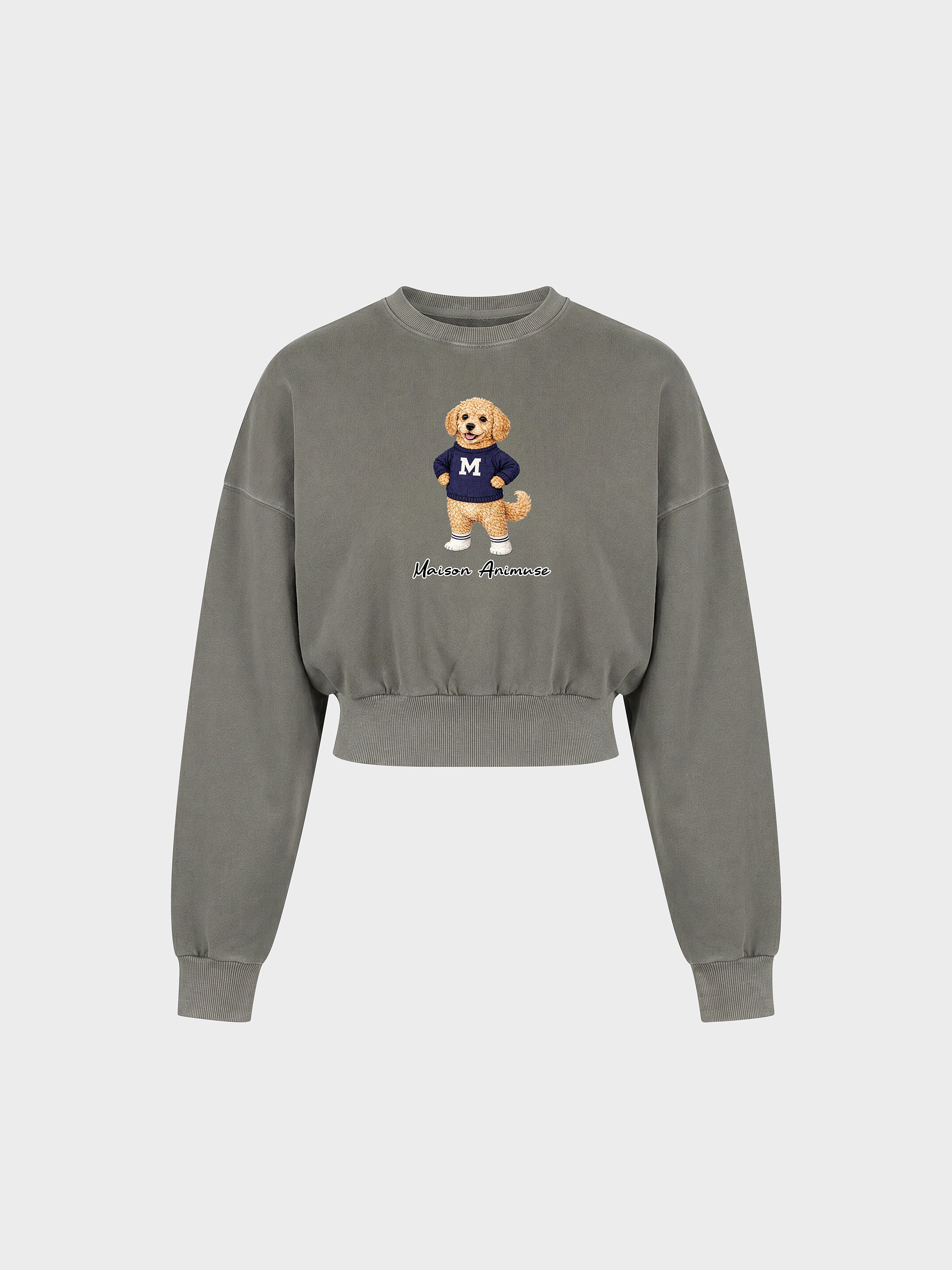 Womens Cotton Blend Cropped Crewneck Sweatshirt - Goldendoodle