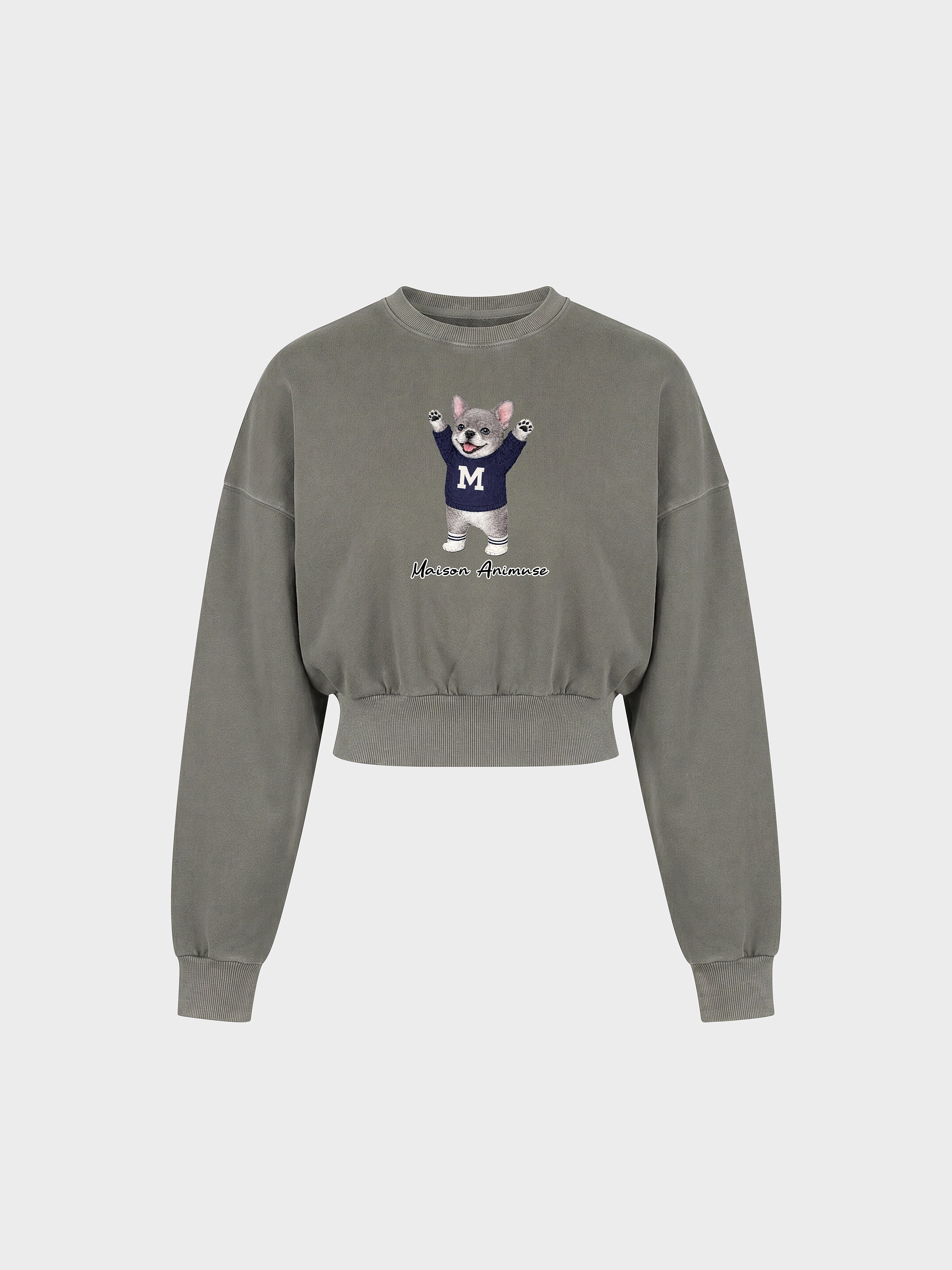 Womens Cotton Blend Cropped Crewneck Sweatshirt - Blue French Bulldog