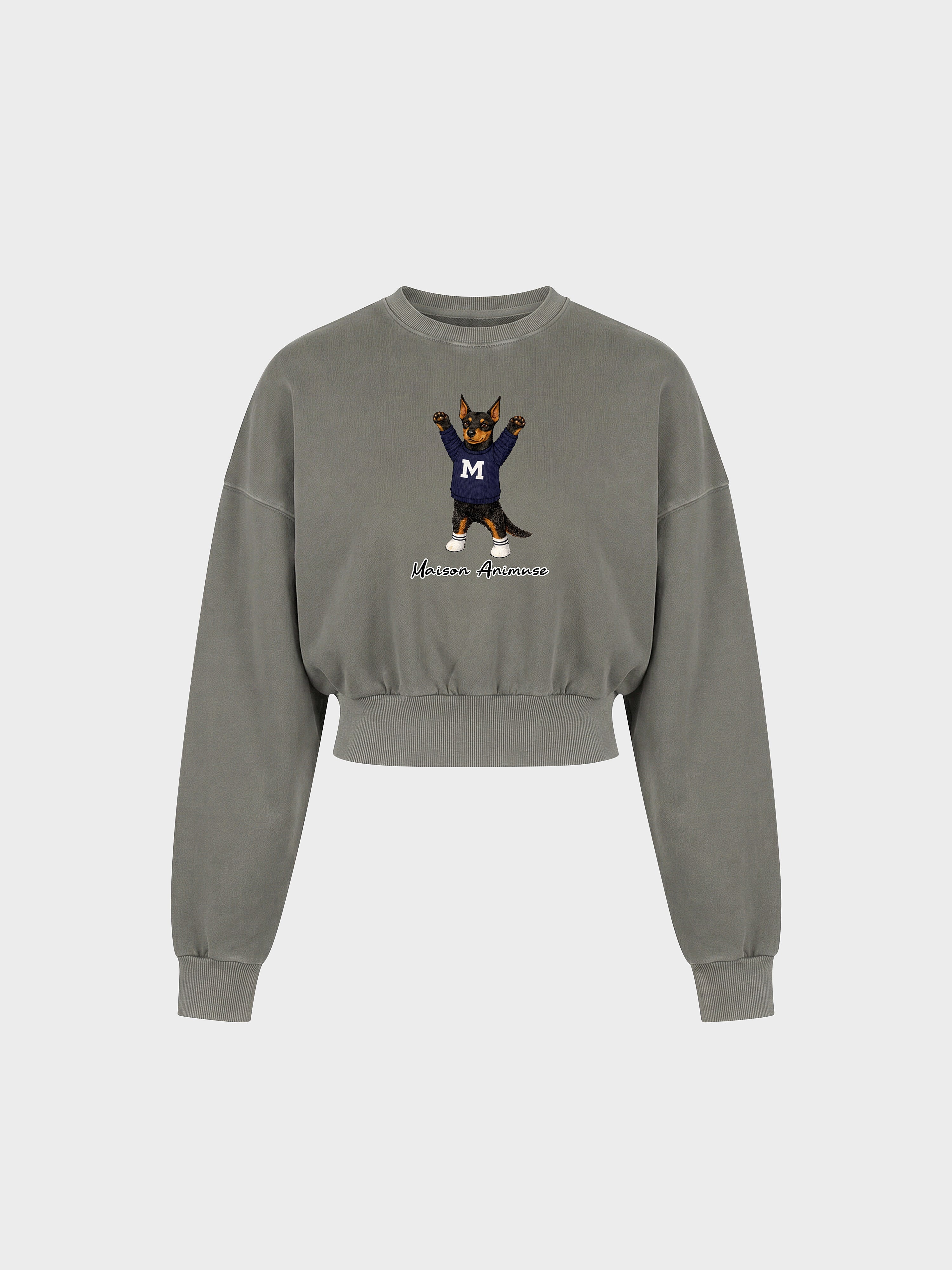 Womens Cotton Blend Cropped Crewneck Sweatshirt - Doberman Pinscher