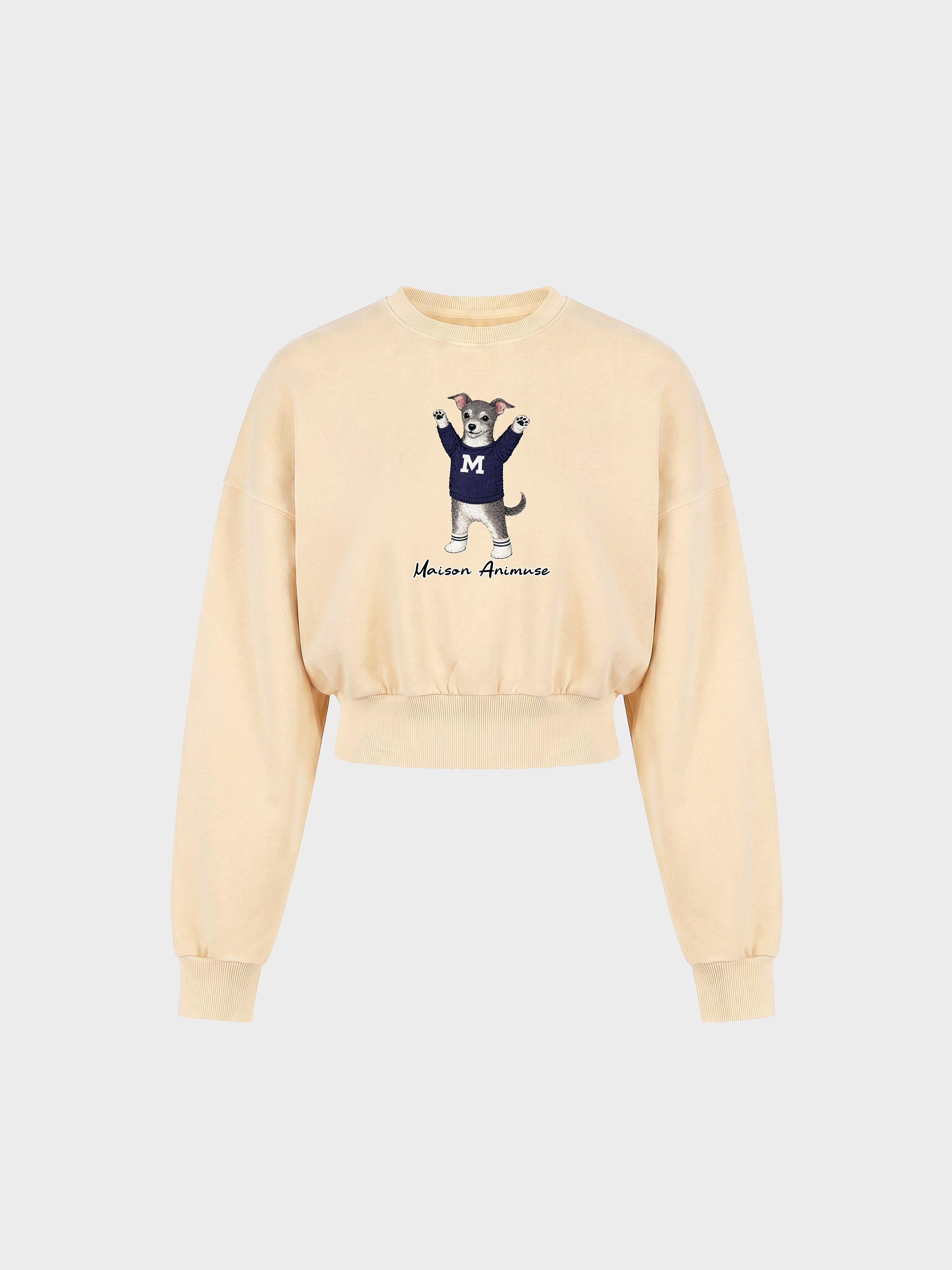 Womens Cotton Blend Cropped Crewneck Sweatshirt - Blue and White Italian Greyhound