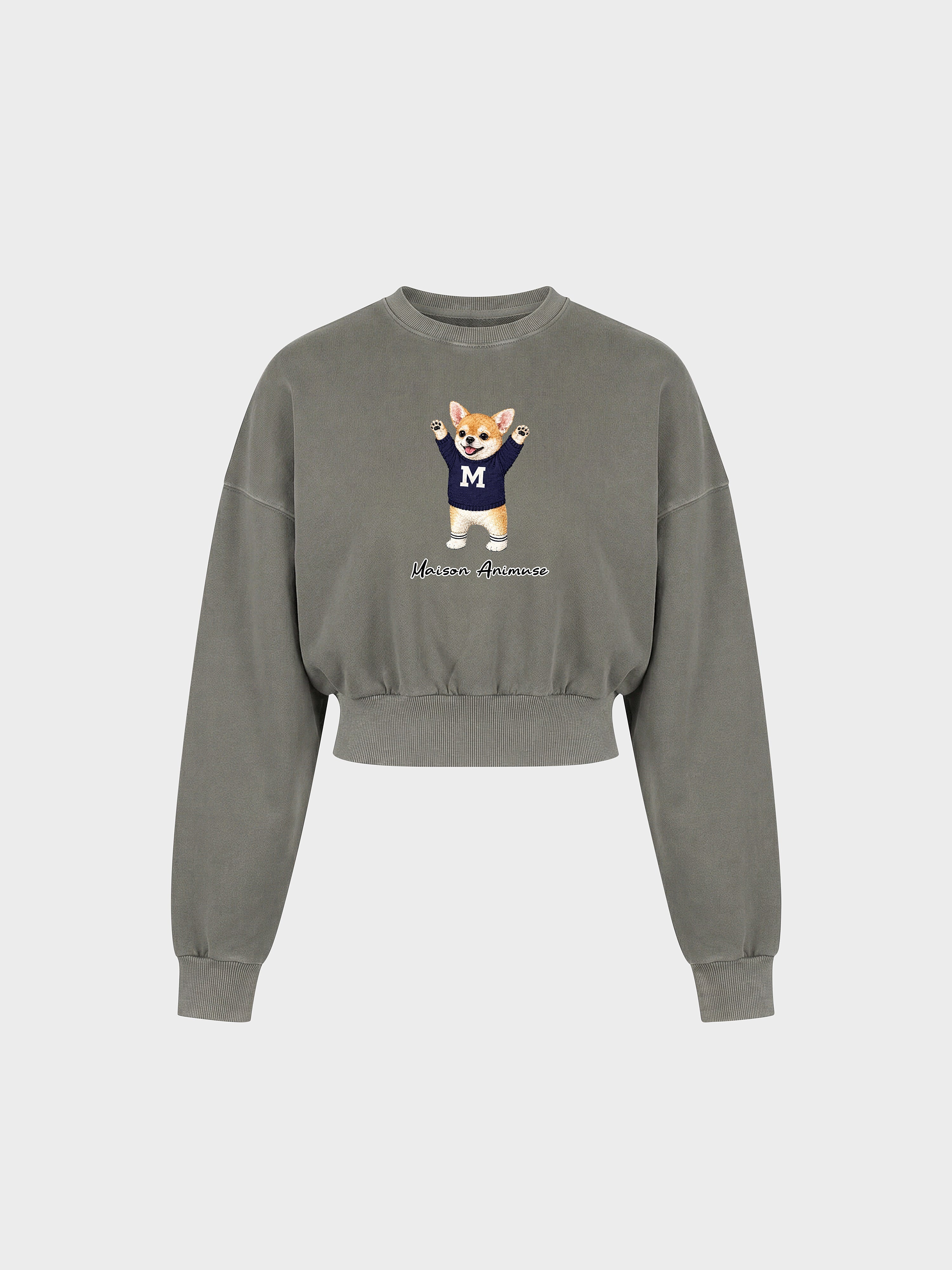 Womens Cotton Blend Cropped Crewneck Sweatshirt - Chihuahua