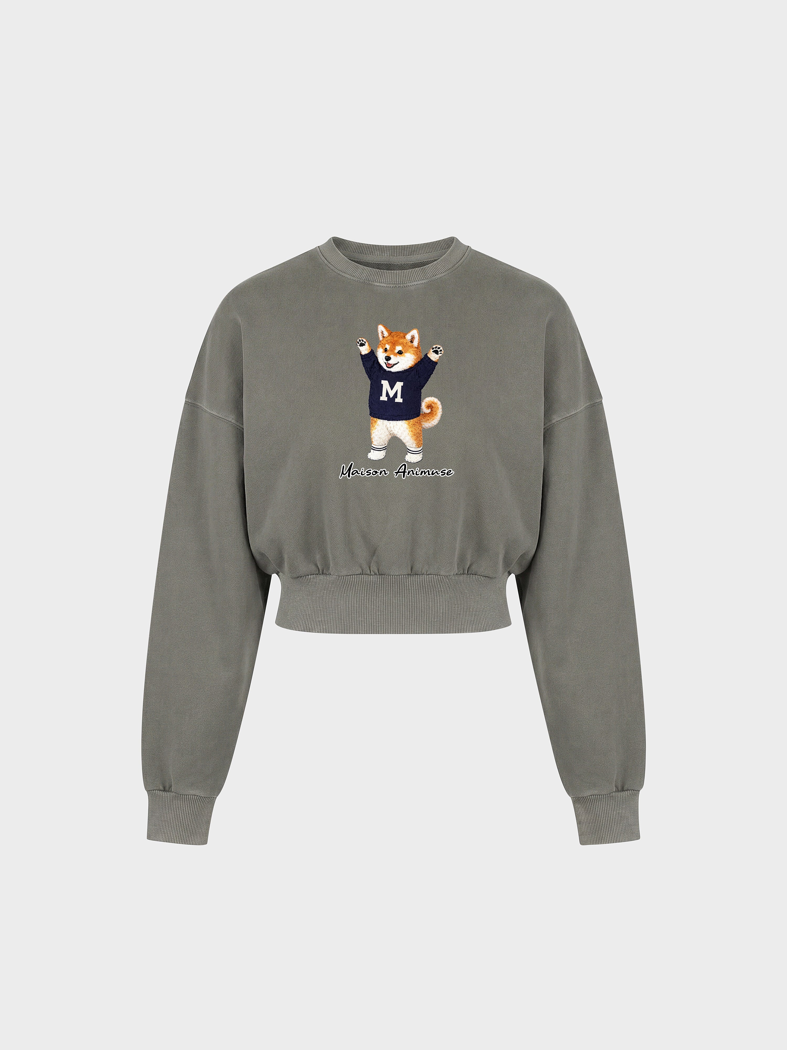 Womens Cotton Blend Cropped Crewneck Sweatshirt - Shiba Inu