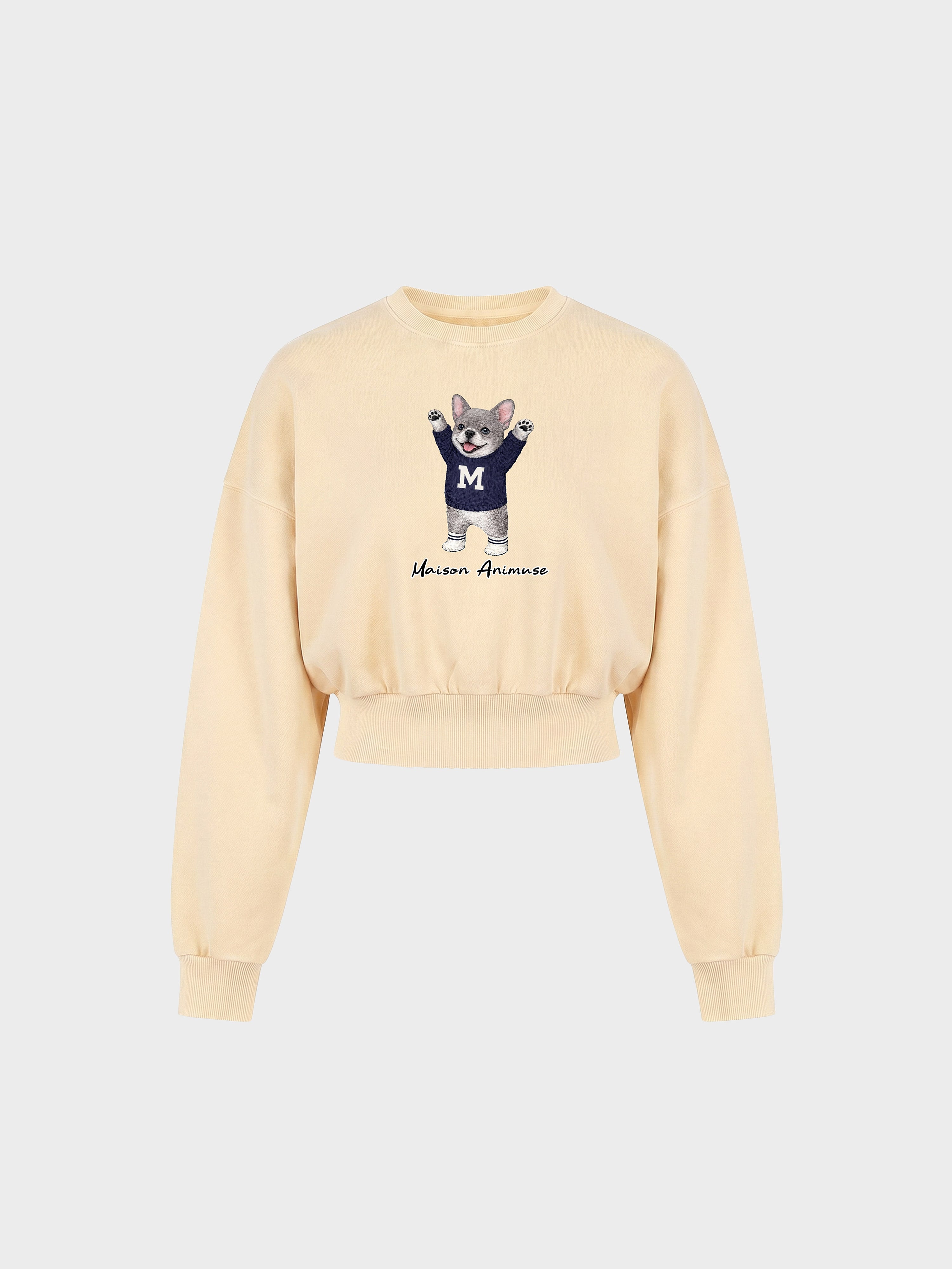 Womens Cotton Blend Cropped Crewneck Sweatshirt - Blue French Bulldog